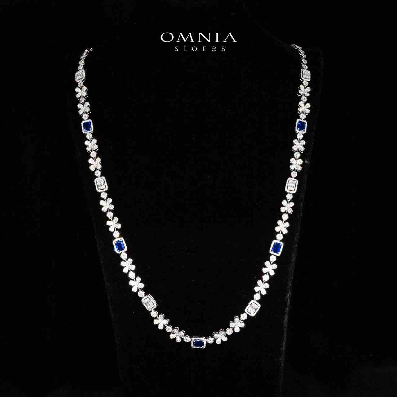 Omnia Reyna Blue Luxury Bridal Long Chain Full Set in High Quality Zircon Stone Rhodium Plated