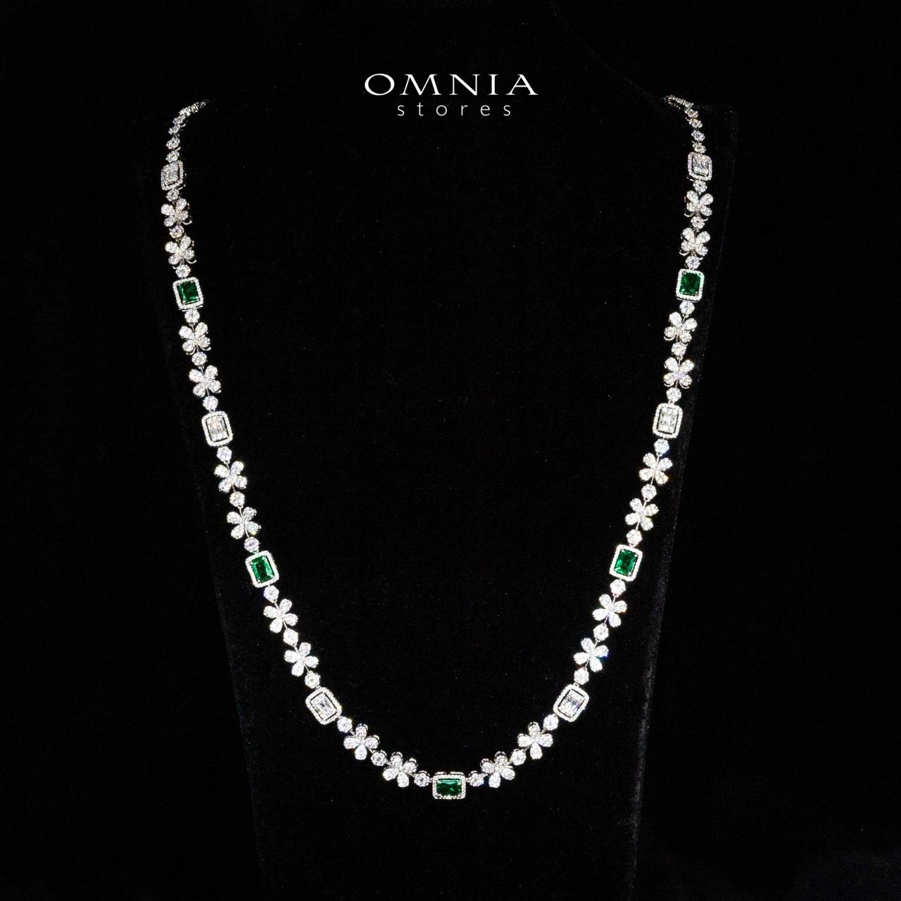 Omnia Reyna Green Luxury Bridal Long Chain Full Set in High Quality Zircon Stone Rhodium Plated