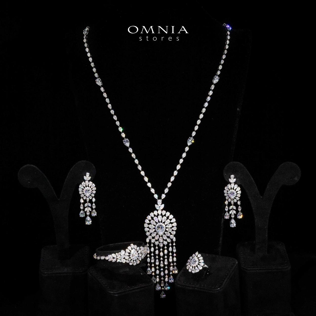 Omnia Lisa White Luxury Bridal Long Chain Full Set in High Quality Zircon Stone Rhodium Plated - OMNIASTORES KSA