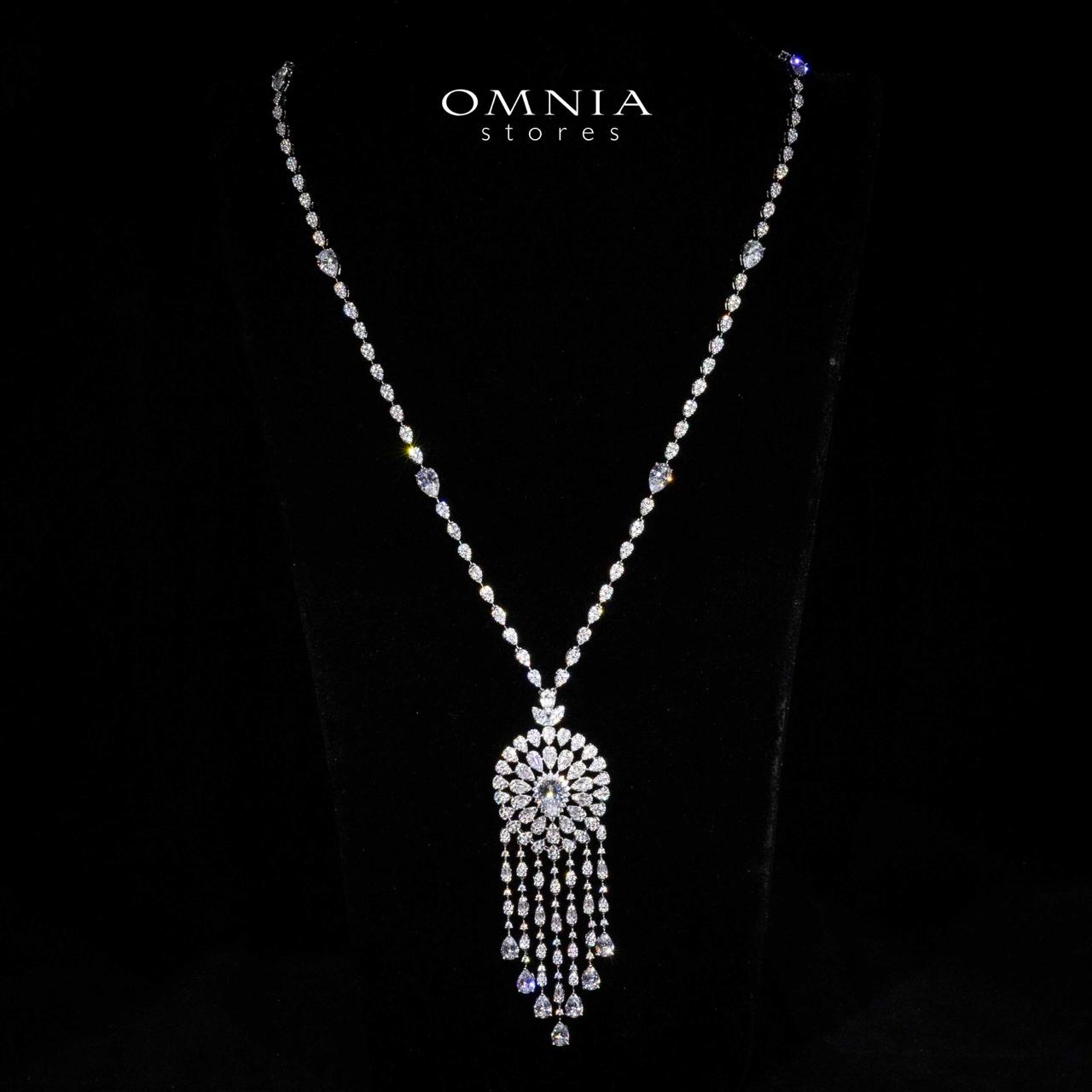 Omnia Lisa White Luxury Bridal Long Chain Full Set in High Quality Zircon Stone Rhodium Plated - OMNIASTORES KSA