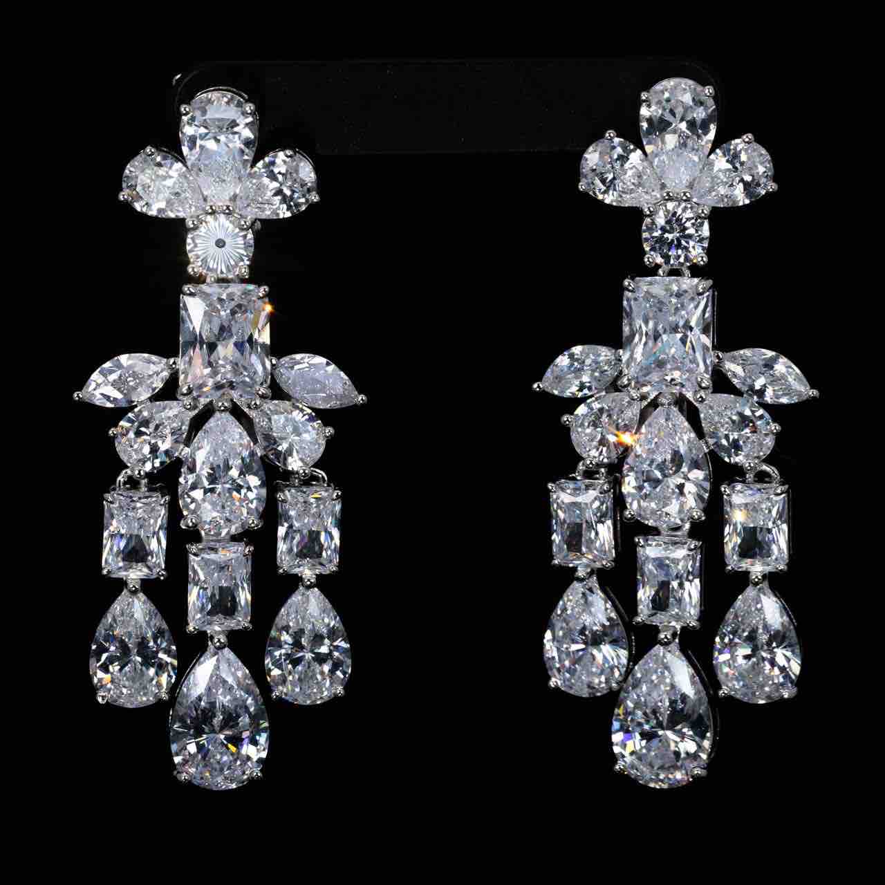 Omnia Ranim White Floral Drop Earrings With High Quality Simulated Diamonds In 925 Silver - OMNIASTORES KSA