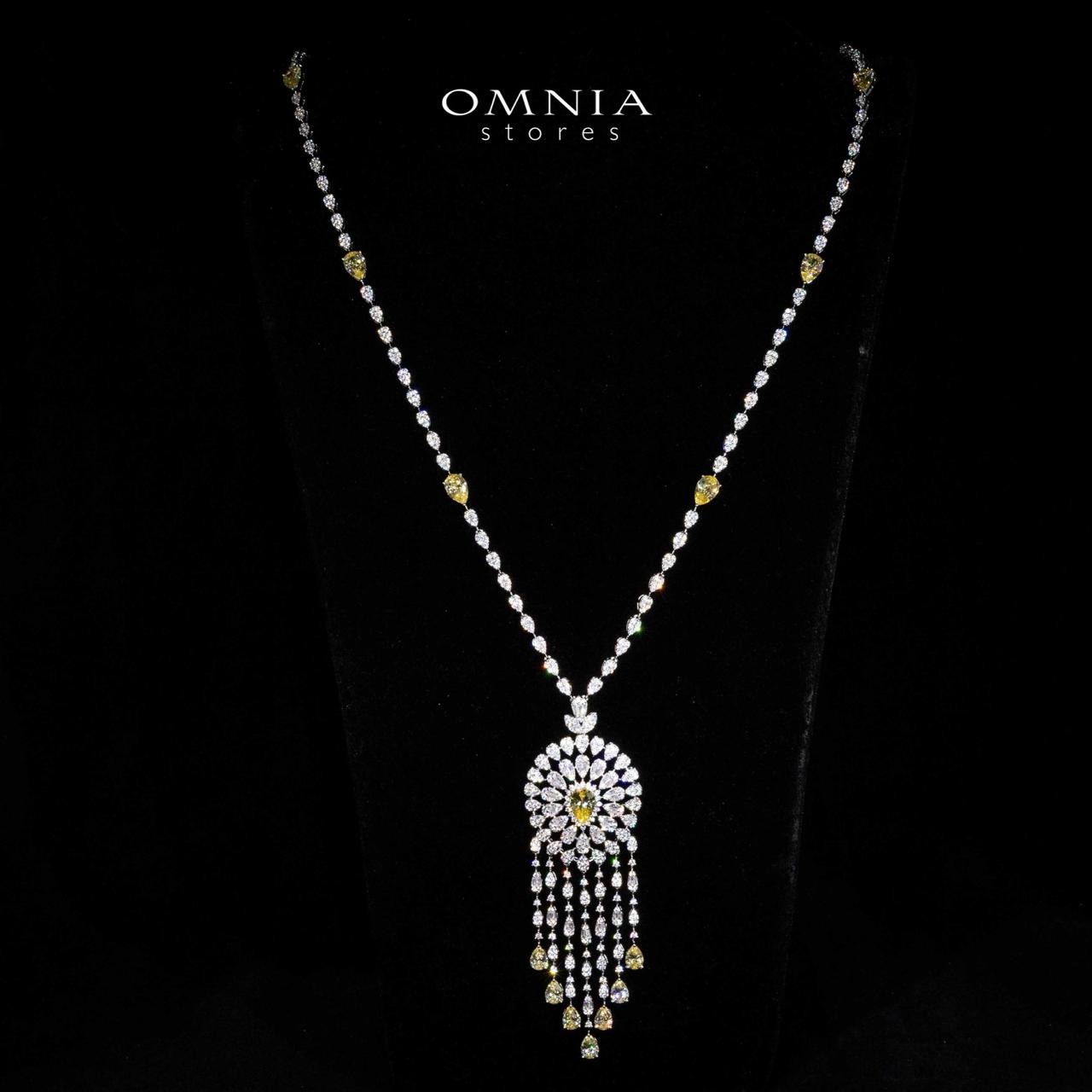 Omnia Lisa Yellow Luxury Bridal Long Chain Full Set in High Quality Zircon Stone Rhodium Plated