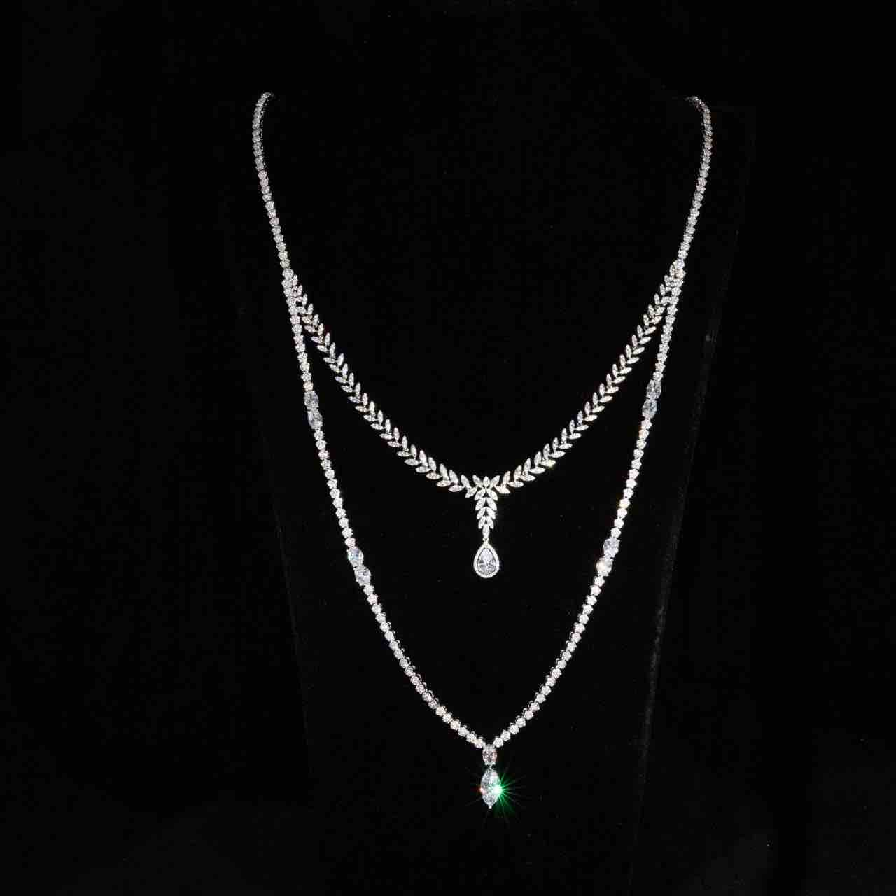 Omnia Miley White Luxury Bridal Long Chain Full Set in High Quality Zircon Stone Rhodium Plated