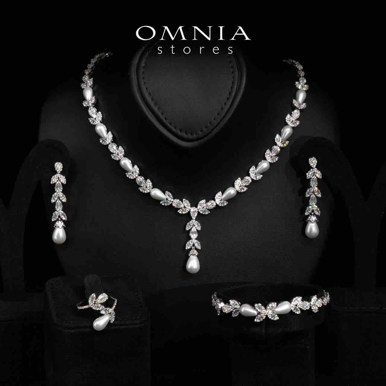 Omnia Shamsa White Pearl Luxury Bridal Full Set in High Quality Rhodium Plated Zircon Stones - OMNIASTORES KSA