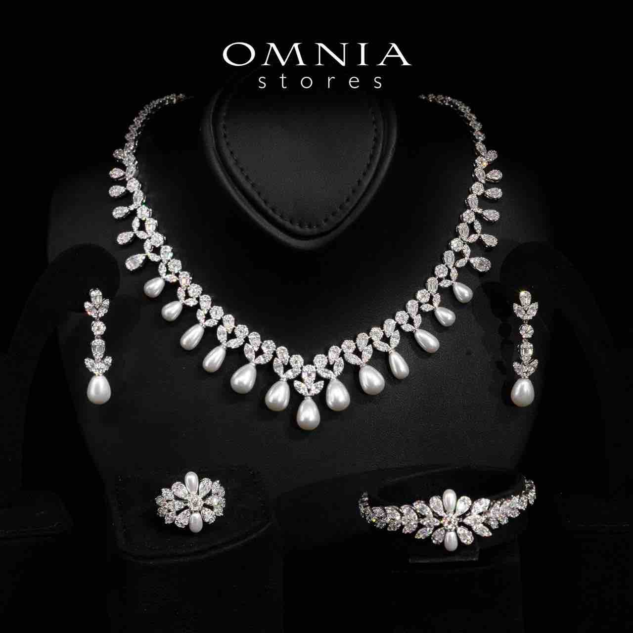 Omnia Luisa White Pearl Luxury Bridal Full Set in High Quality Rhodium Plated Zircon Stones د.إ - OMNIASTORES KSA