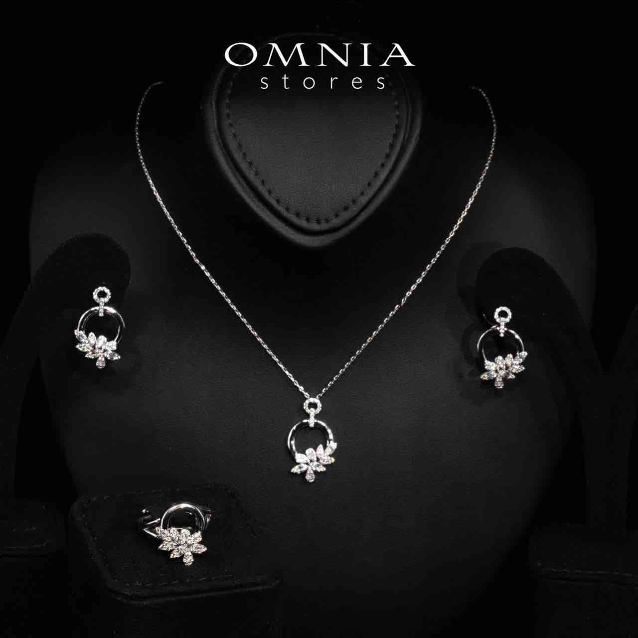 Omnia Ciara White Floral Necklace, Earrings and Ring Set in High Quality Rhodium Plated Zircon Stones