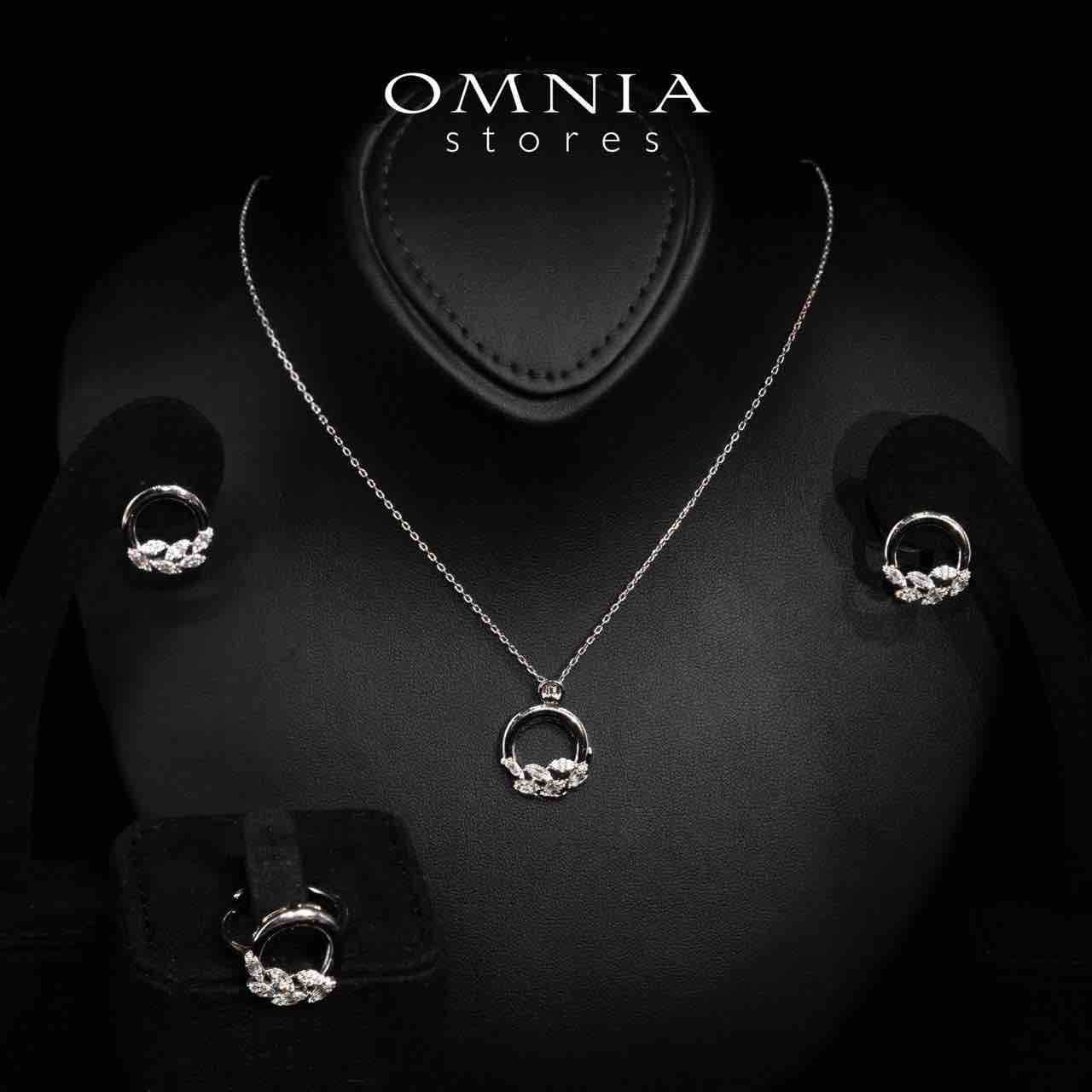 Omnia Rubi Floral White Necklace, Earrings and Ring Set in High Quality Rhodium Plated Zircon Stones