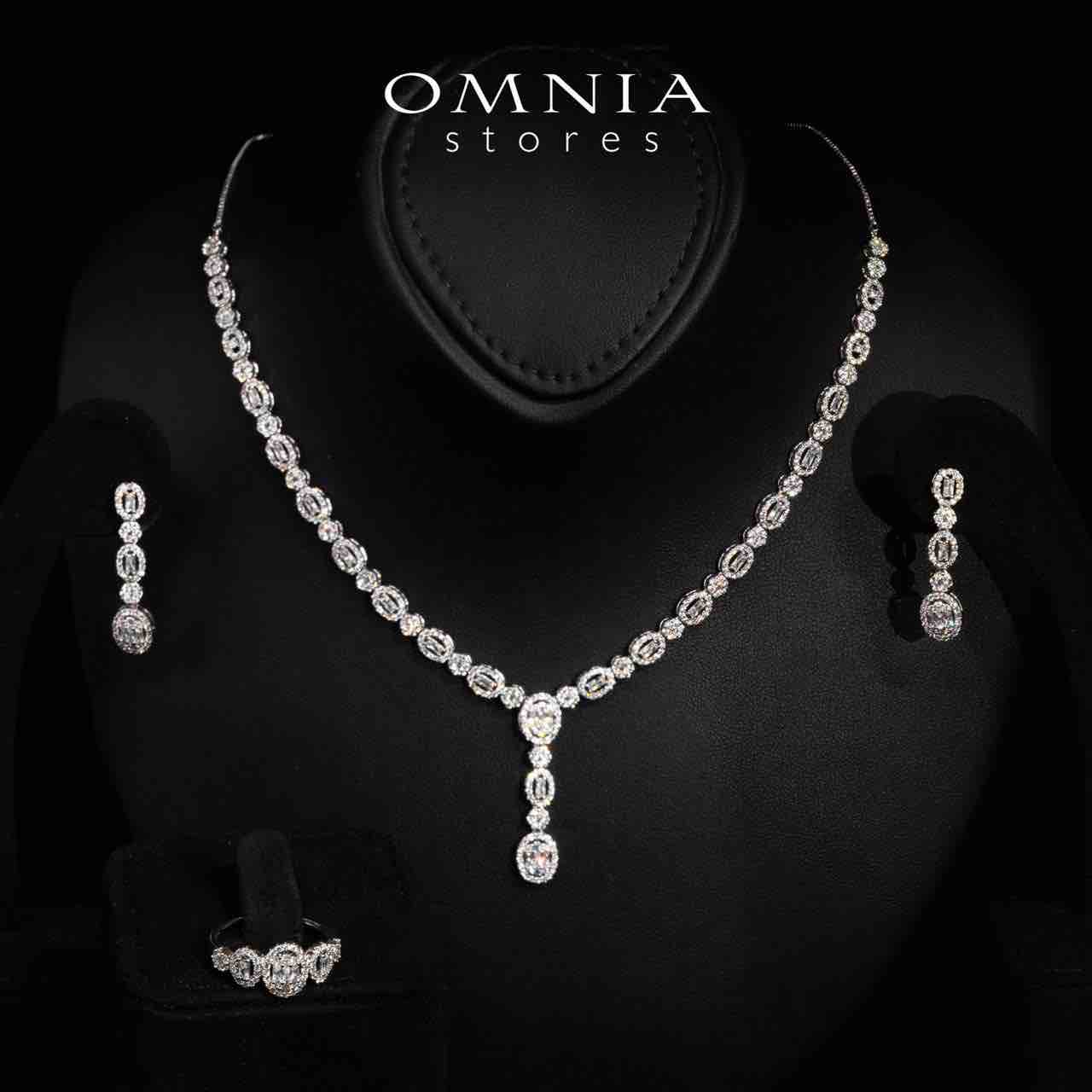 Omnia Sally White Necklace, Earrings and Ring Set in High Quality Rhodium Plated Zircon Stones