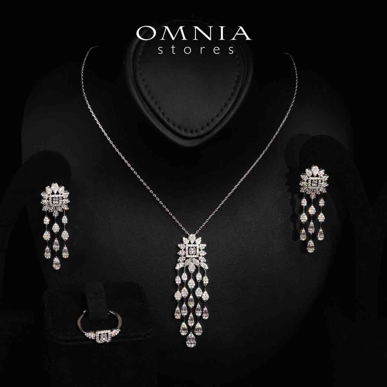 Omnia Emilee White Necklace,Earrings and Ring Set in High Quality Rhodium Plated Zircon Stones - OMNIASTORES KSA