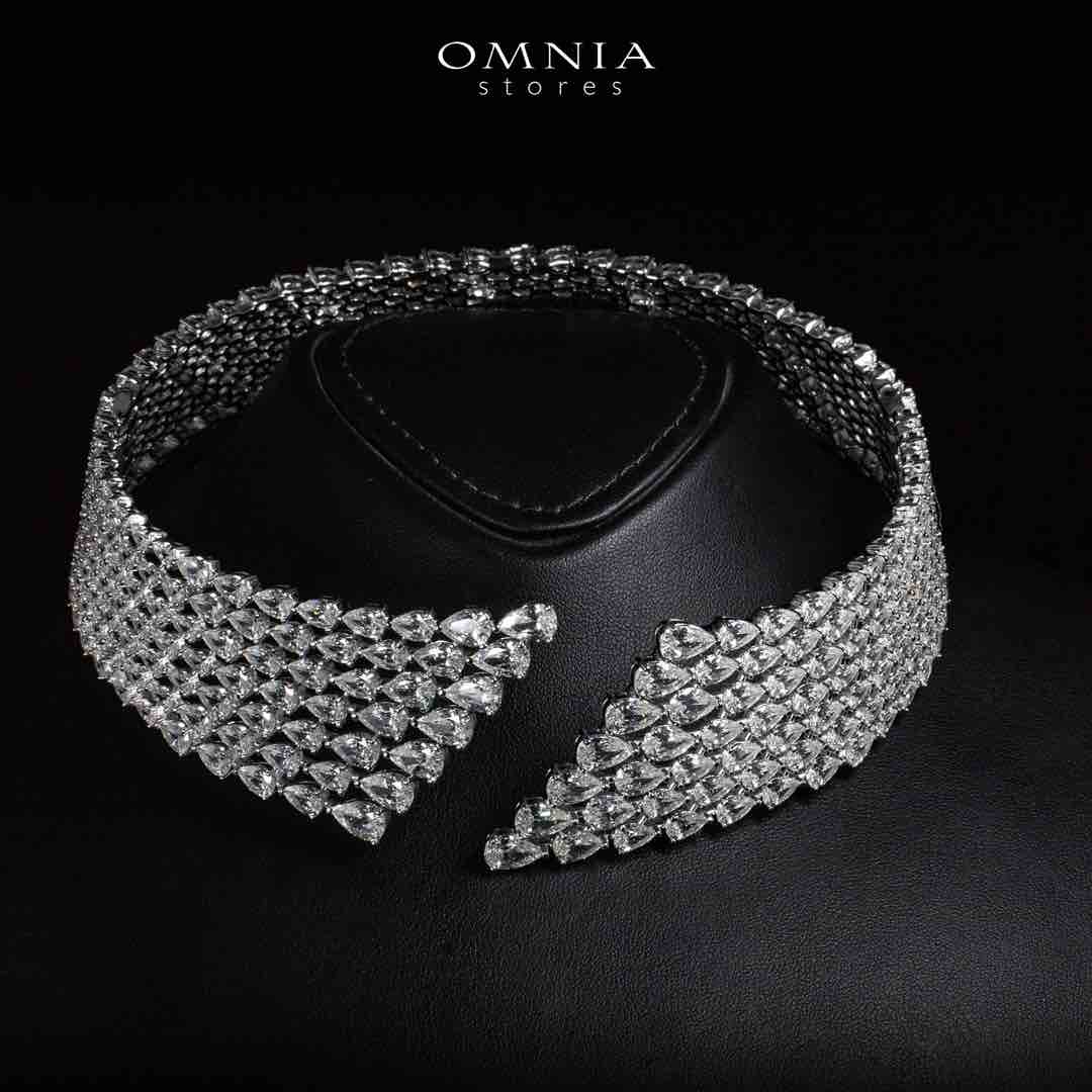 Omnia Nylah White Choker Necklace With High Quality Simulated Diamonds In 925 Silver - OMNIASTORES KSA