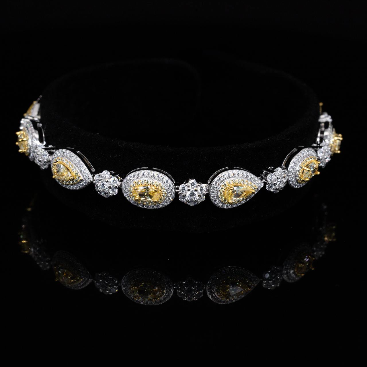 Omnia Taliha White and Yellow Bracelet With High Quality Simulated Diamonds In 925 Silver - OMNIASTORES KSA