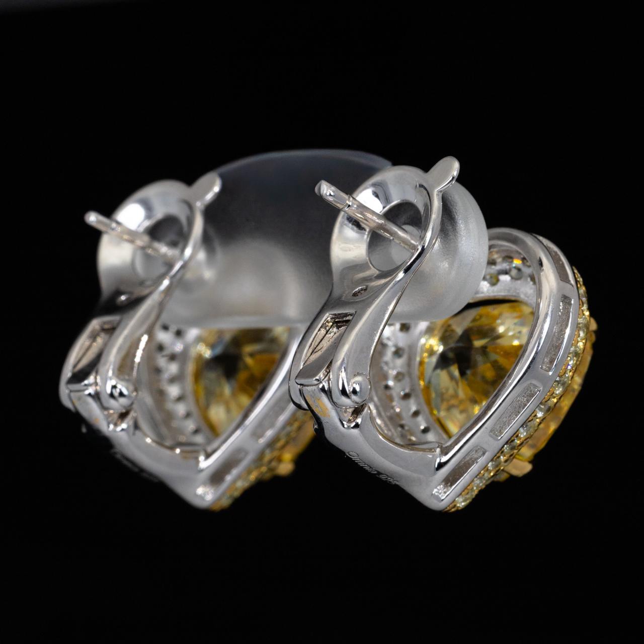 Omnia Ziyah Yellow Heart Clip Earrings With High Quality Simulated Diamonds In 925 Silver - OMNIASTORES KSA