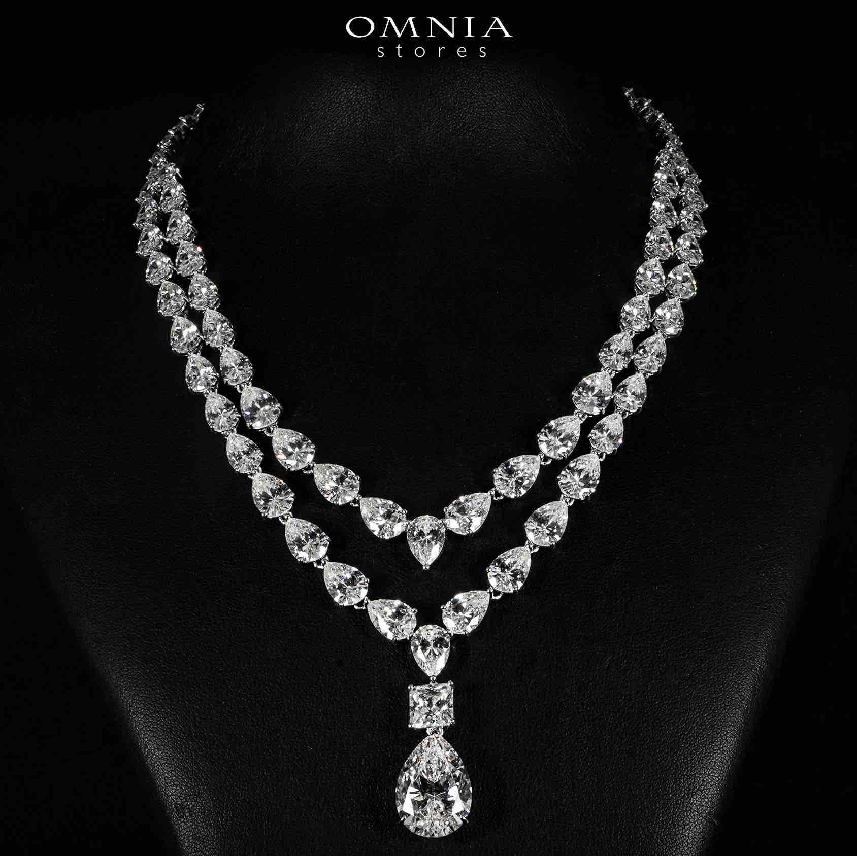Omnia Nyah White Necklace With High Quality Simulated Diamonds In 925 Silver - OMNIASTORES KSA
