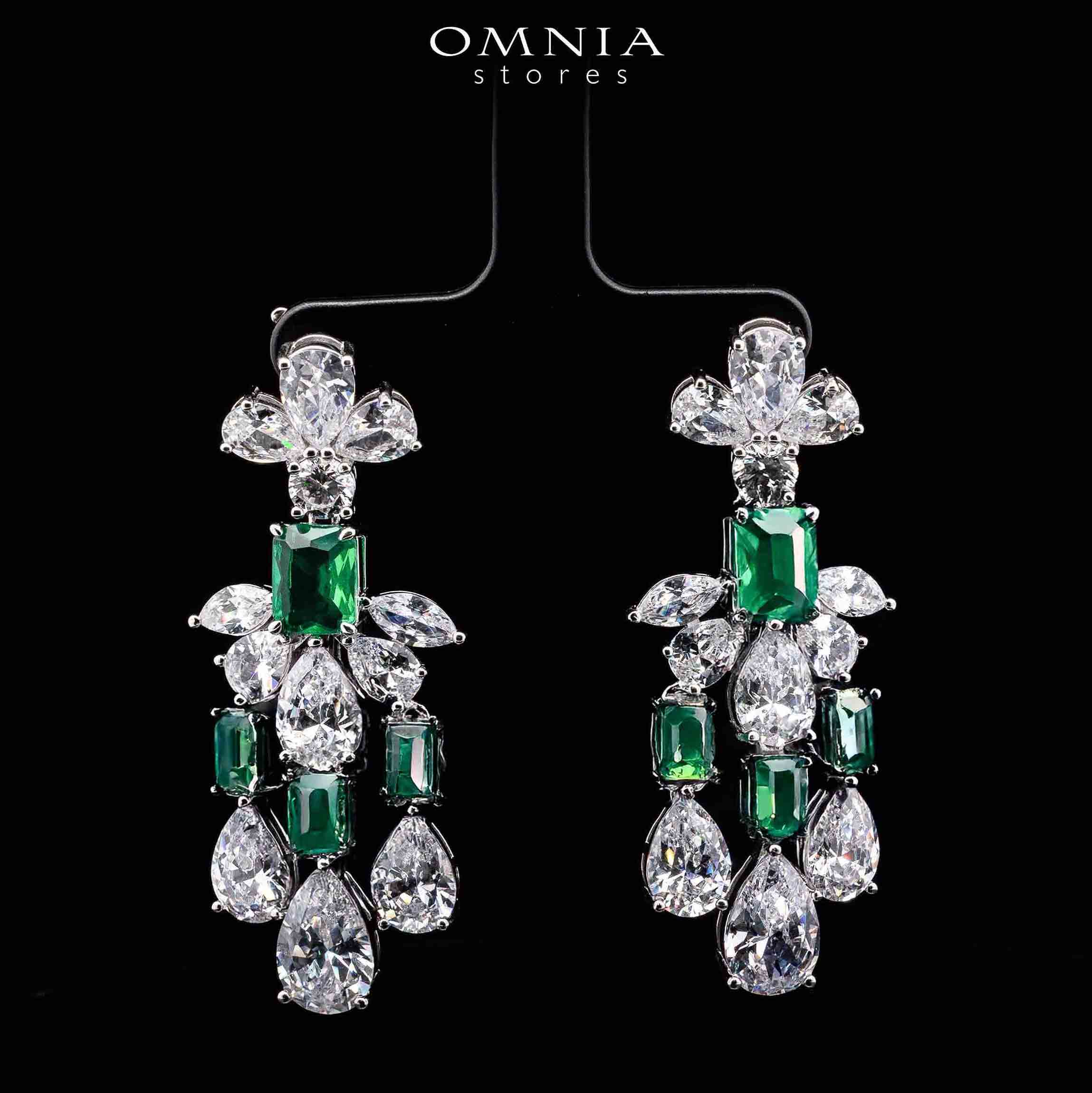 Omnia Ranim White and Green Floral Drop Earrings With High Quality Simulated Diamonds In 925 Silver - OMNIASTORES KSA