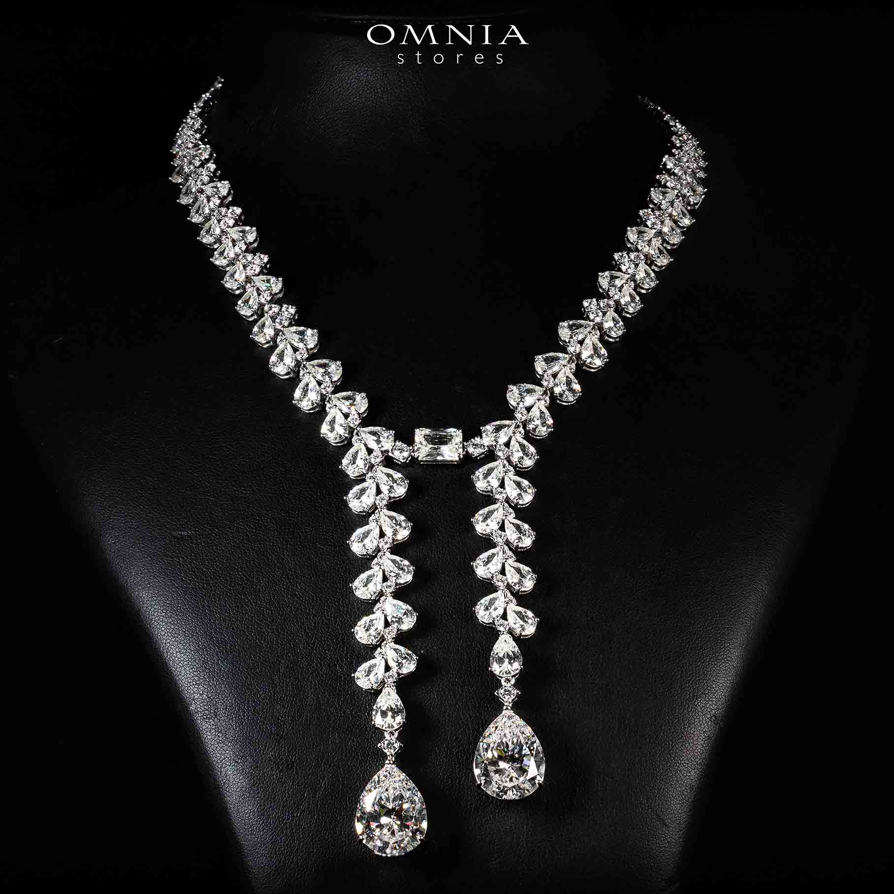 Omnia Shanaya White Necklace With High Quality Simulated Diamonds In 925 Silver - OMNIASTORES KSA