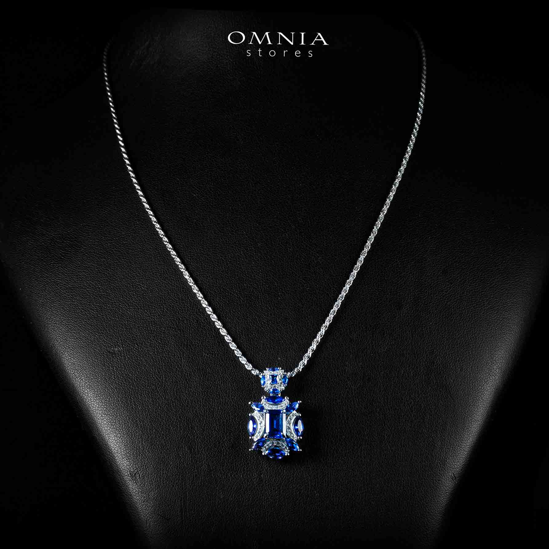 Omnia Aliz White and Blue Pendant Necklace With High Quality Simulated Diamonds In 925 Silver - OMNIASTORES KSA