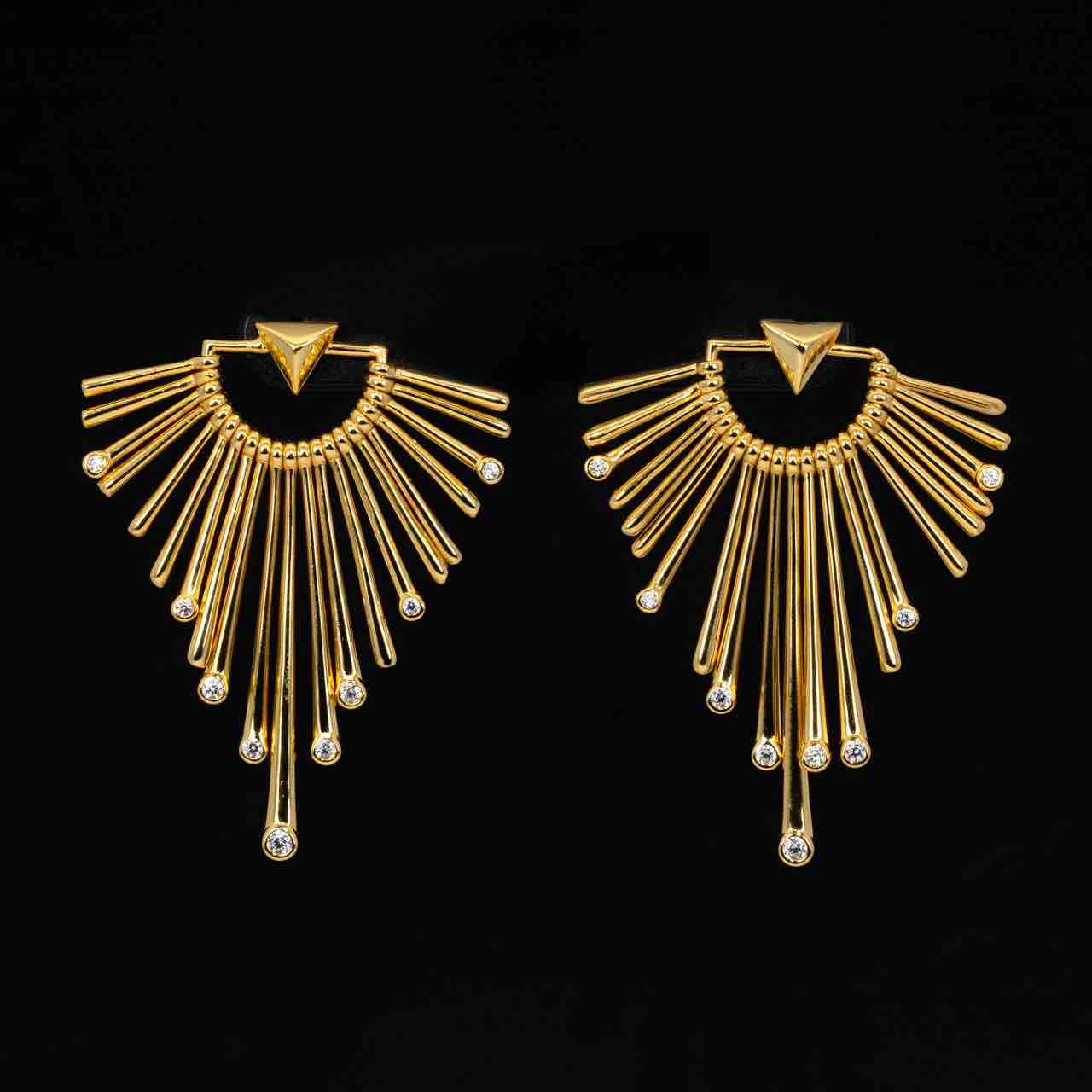 Omnia Liza Gold Earrings With High Quality Simulated Diamonds In 925 Silver - OMNIASTORES KSA