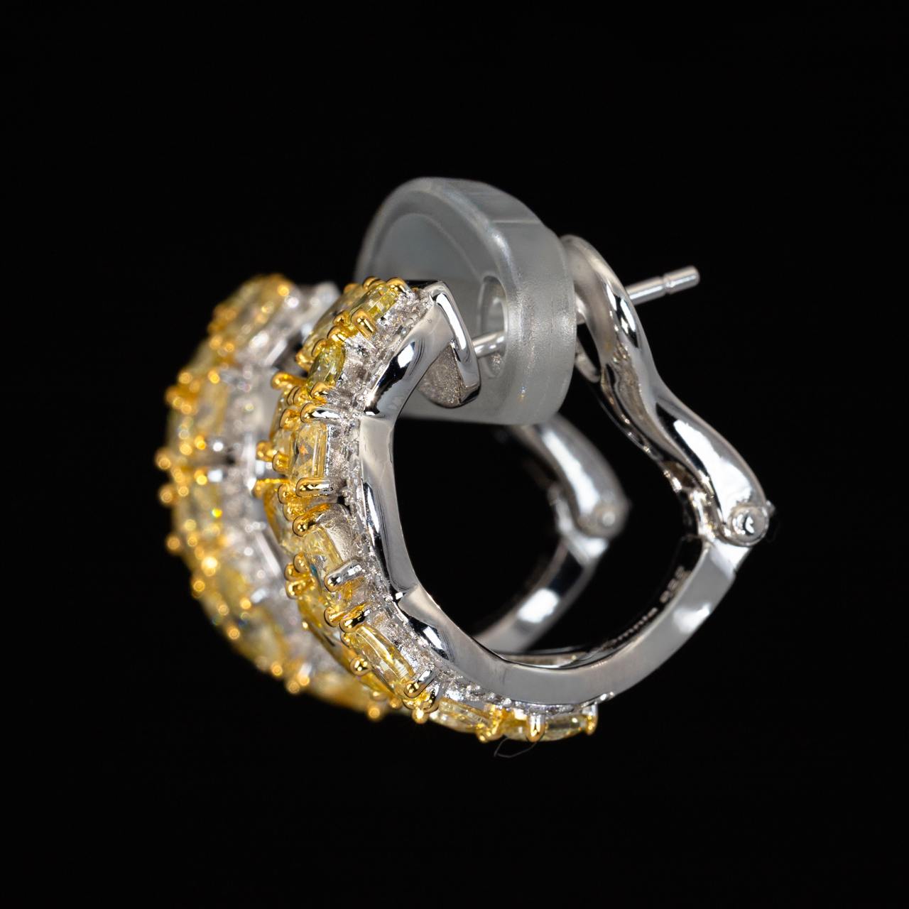 Omnia Sofie Yellow Clip Earrings With High Quality Simulated Diamonds In 925 Silver
