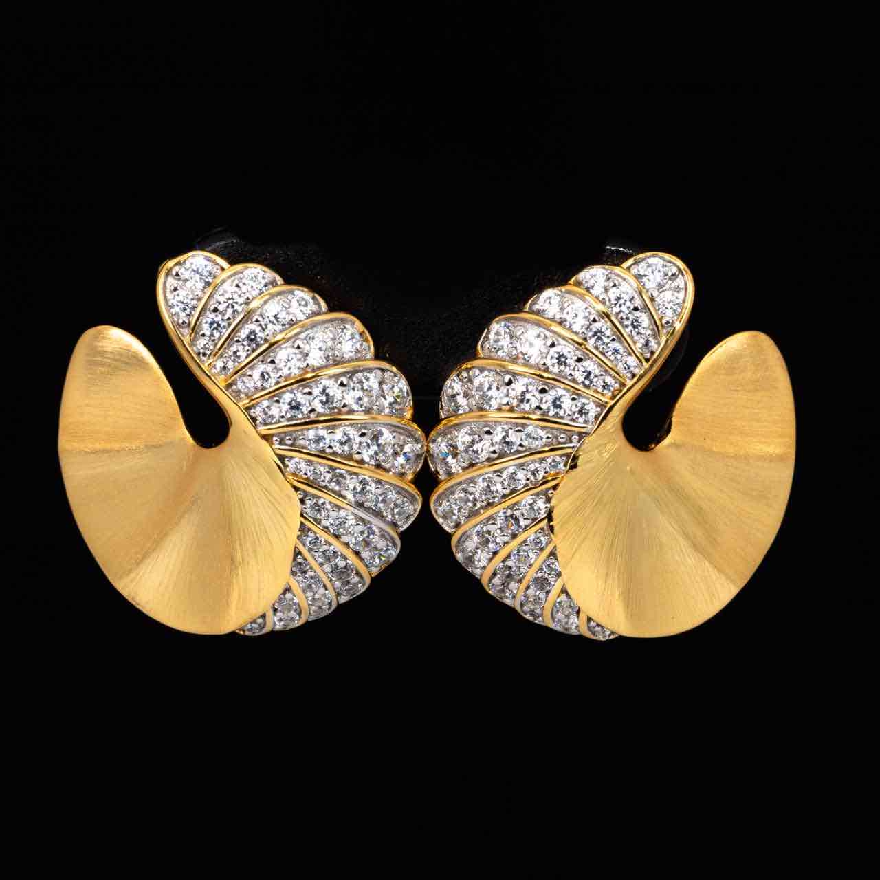 Omnia Zylah Gold Clip Earrings With High Quality Simulated Diamonds In 925 Silver