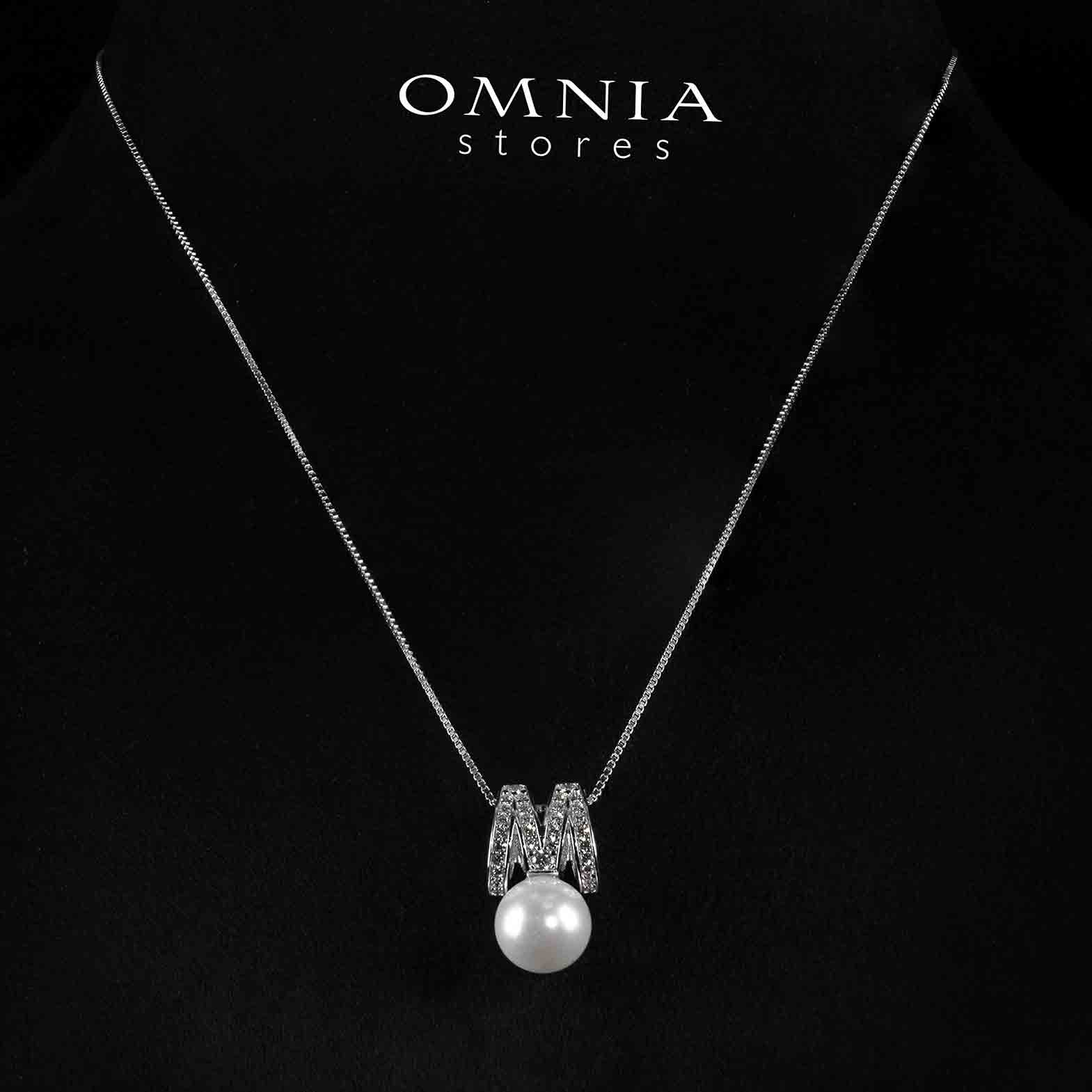 Omnia Shaira White Pearl Pendant Necklace With High Quality Simulated Diamonds In 925 Silver - OMNIASTORES KSA