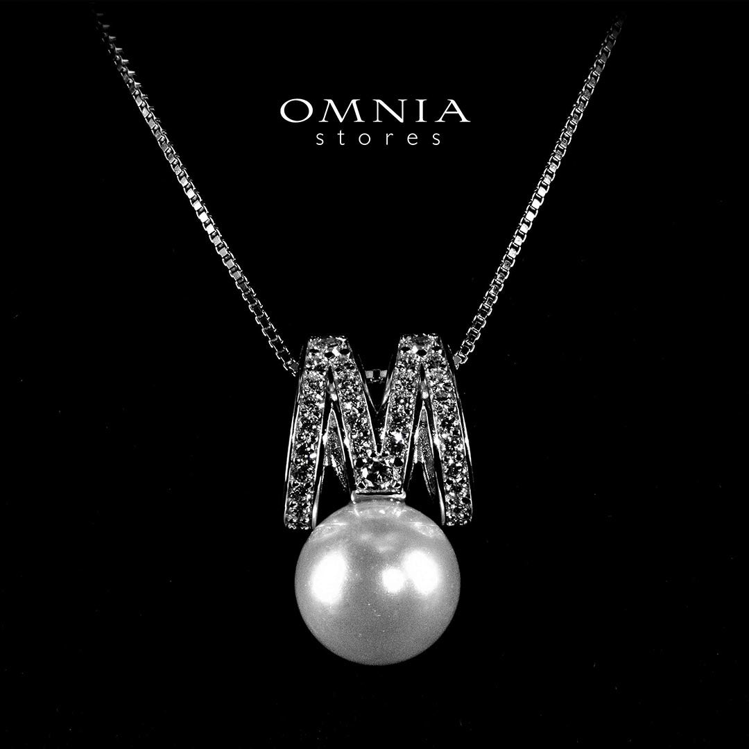 Omnia Shaira White Pearl Pendant Necklace With High Quality Simulated Diamonds In 925 Silver - OMNIASTORES KSA