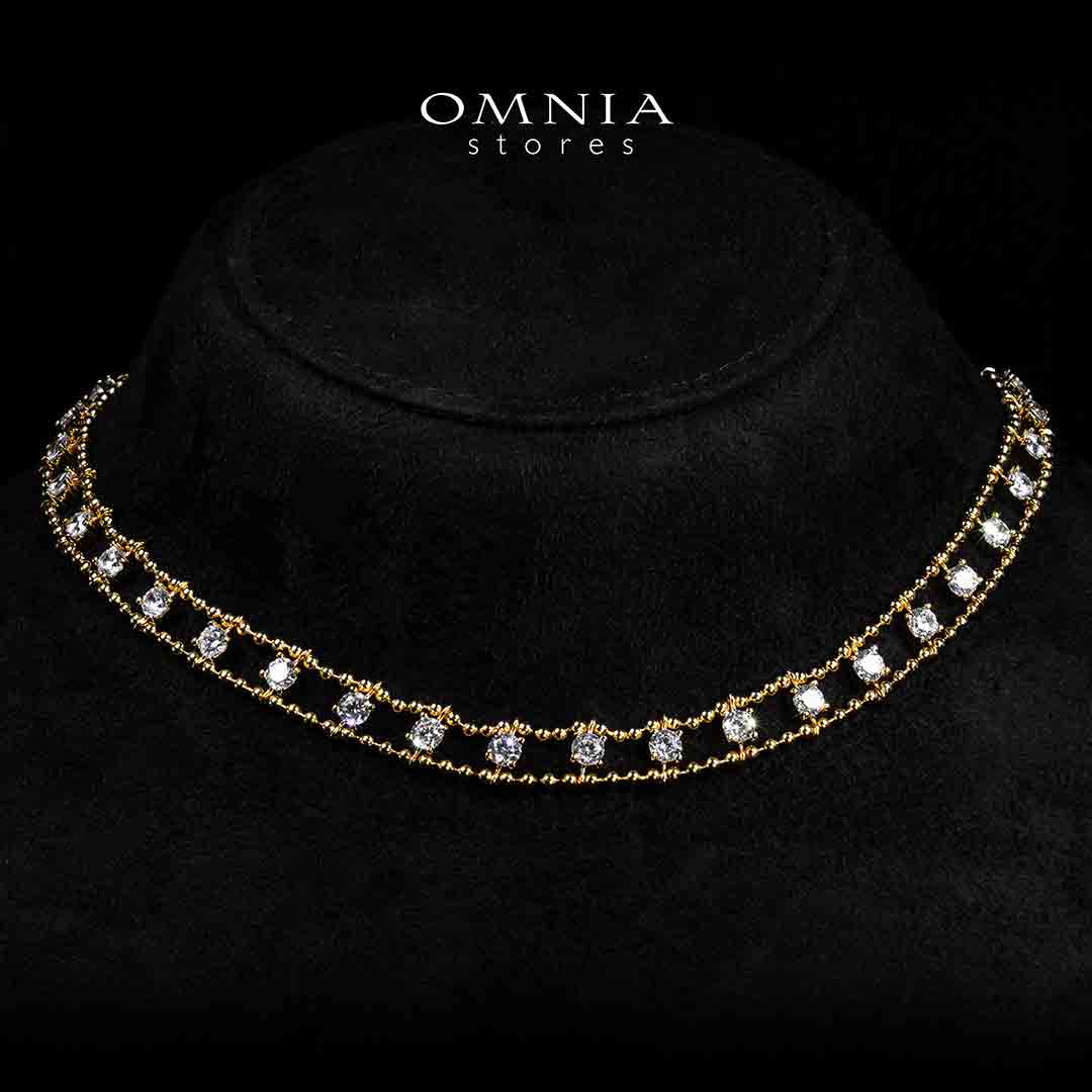Omnia Aroos Gold Necklace With High Quality White Simulated Diamonds Stones in 925 Silver 40cm - OMNIASTORES KSA