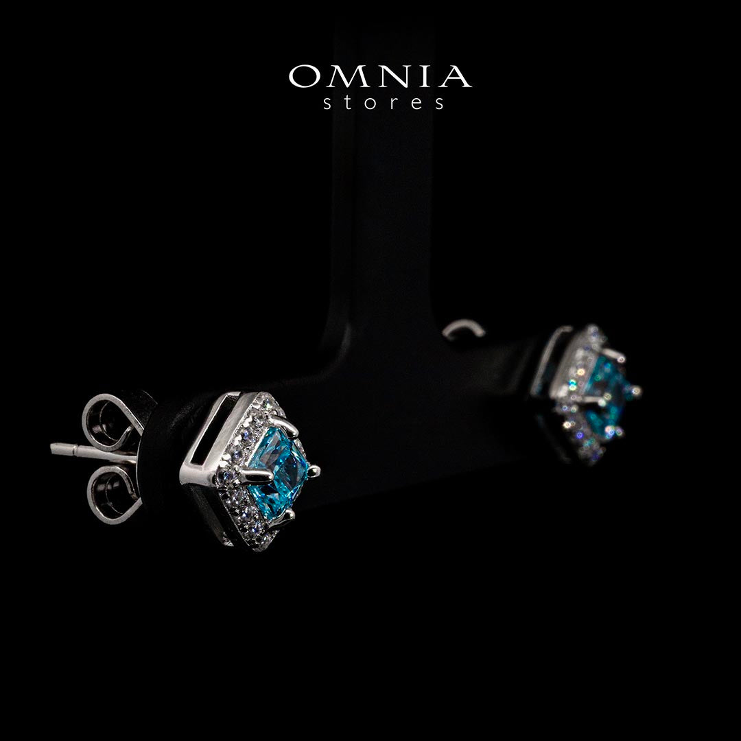 Omnia Firza Sky Blue Square Earrings With High Quality Simulated Diamonds In 925 Silver - OMNIASTORES KSA