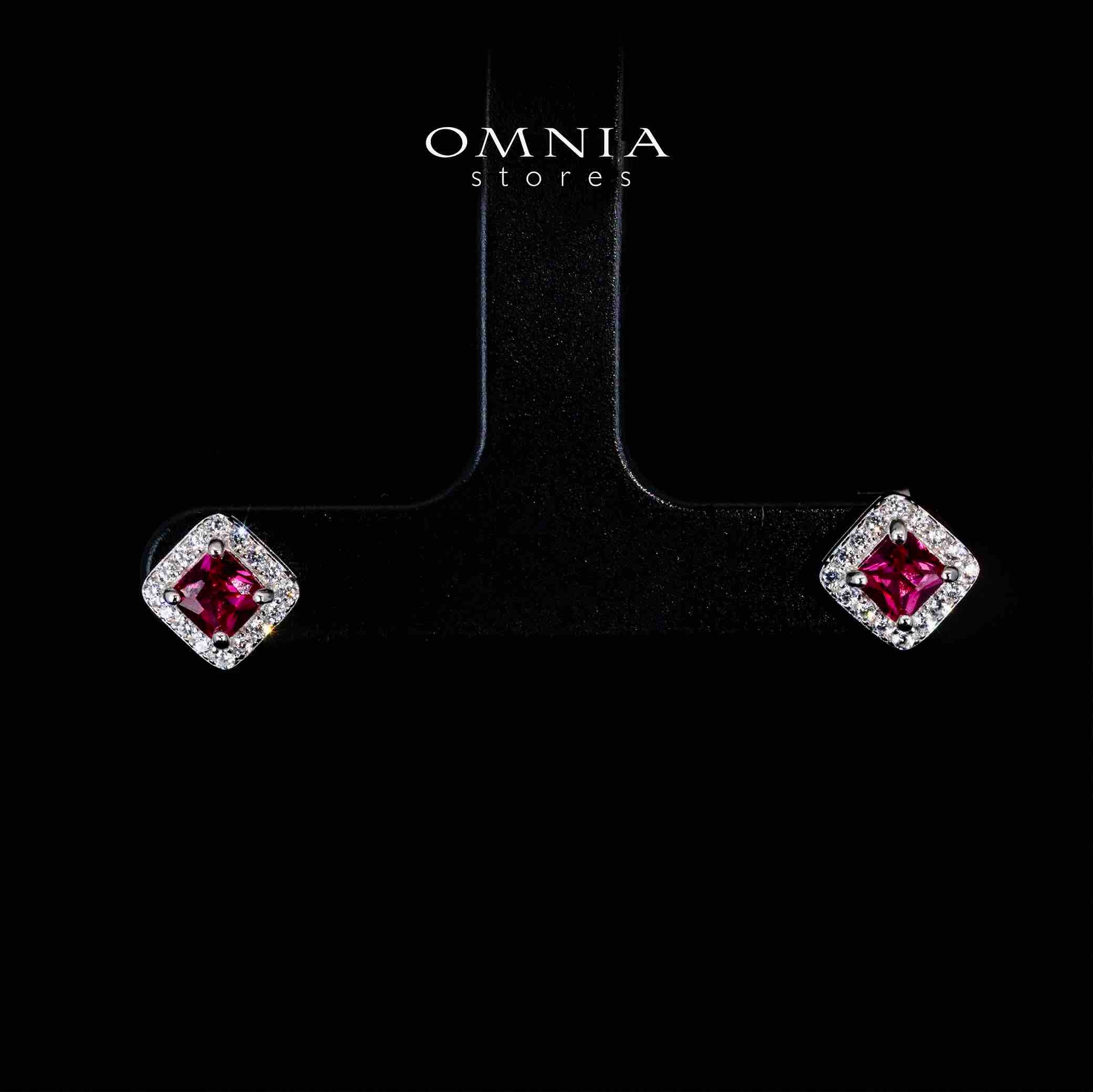 Omnia Firza Red Square Earrings With High Quality Simulated Diamonds In 925 Silver - OMNIASTORES KSA