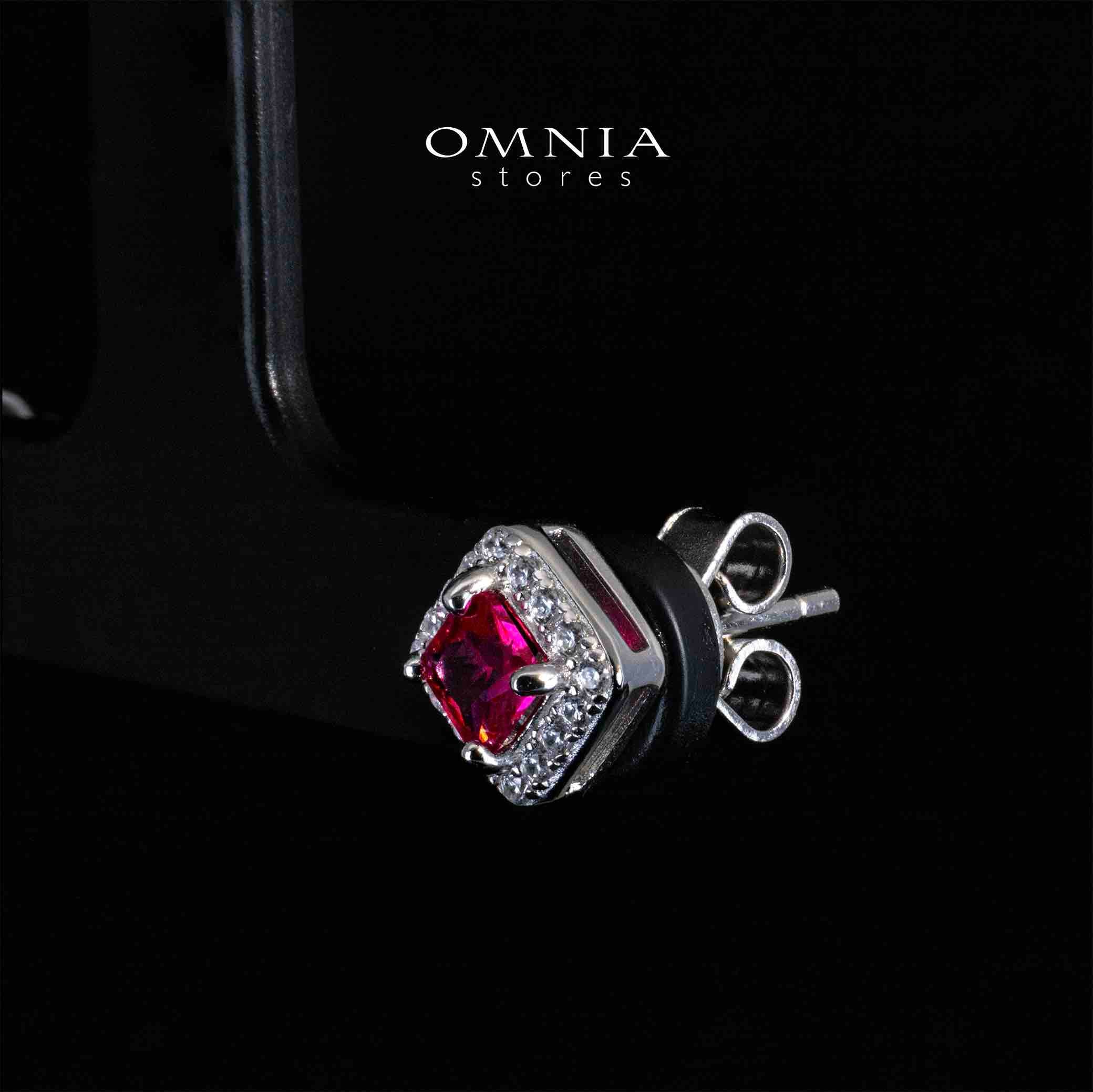 Omnia Firza Red Square Earrings With High Quality Simulated Diamonds In 925 Silver - OMNIASTORES KSA