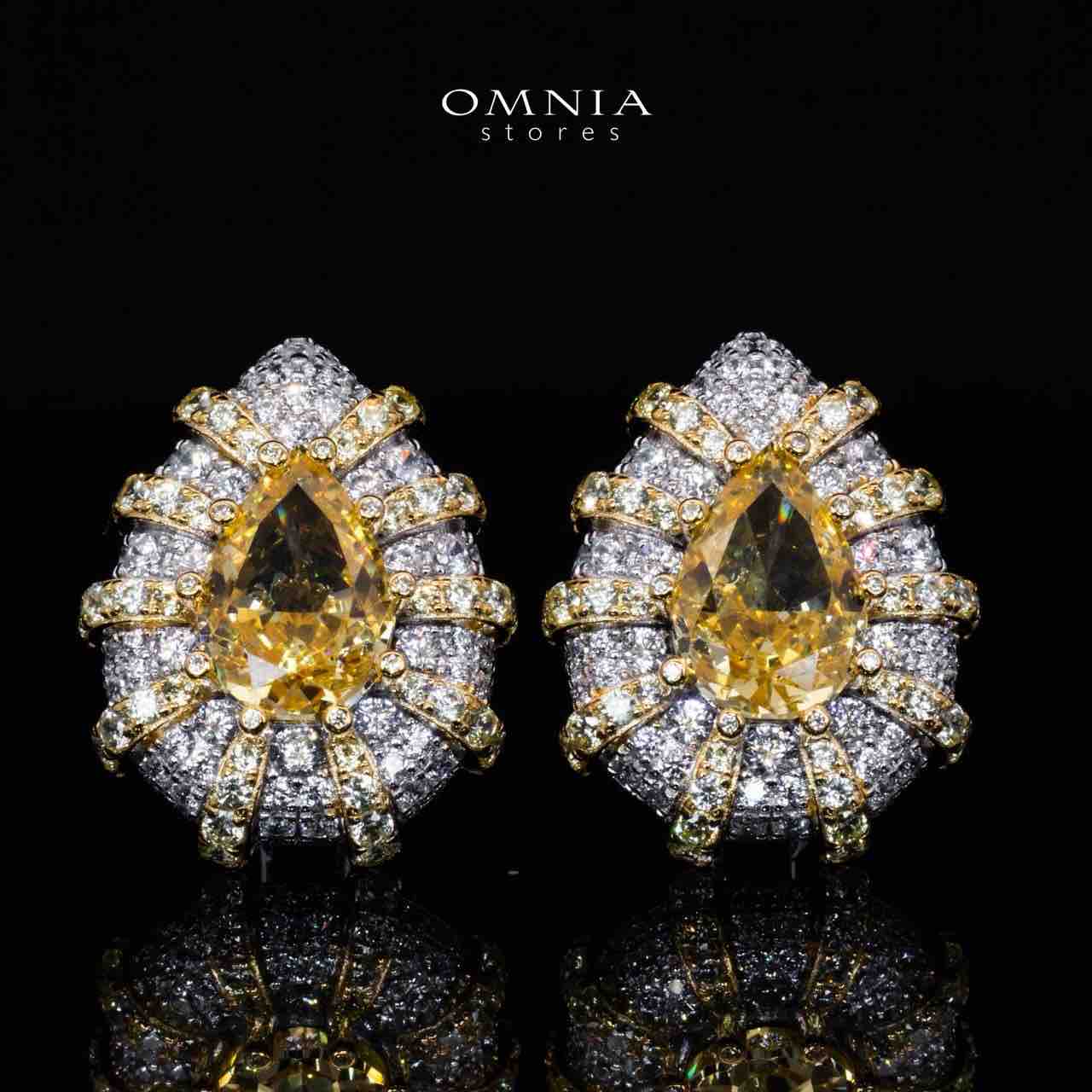 Omnia Zaila Yellow Clip Earrings With High Quality Simulated Diamonds In 925 Silver - OMNIASTORES KSA
