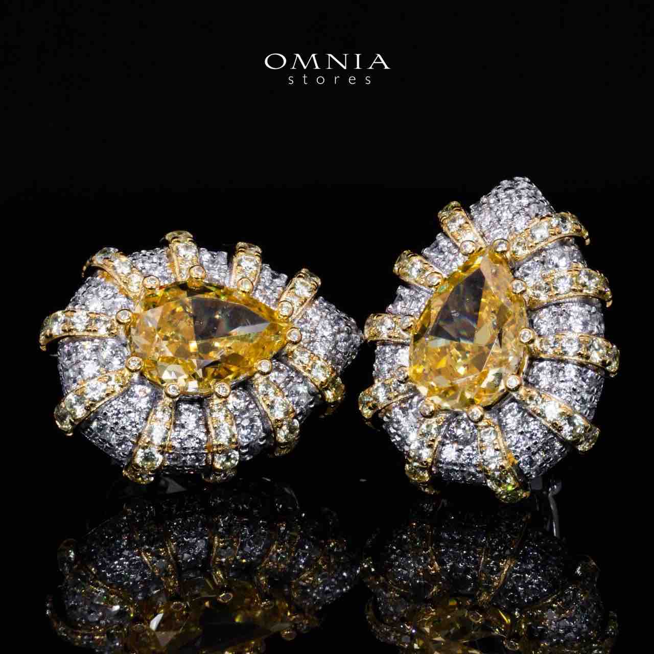 Omnia Zaila Yellow Clip Earrings With High Quality Simulated Diamonds In 925 Silver - OMNIASTORES KSA