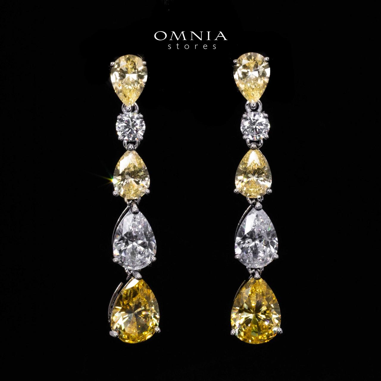 Hayaa Elegance Drop White and Yellow Earrings In 925 Silver High Quality Simulated Diamonds