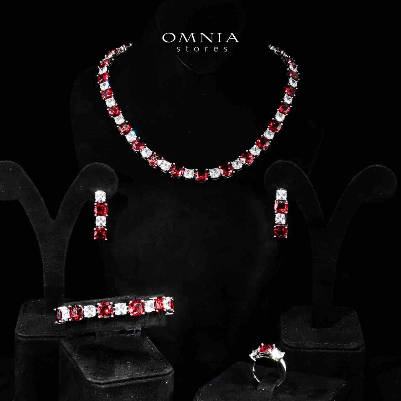 Omnia Alya Red and White Bridal Full Set in High Quality Simulated Diamonds Rhodium Plated - OMNIASTORES KSA