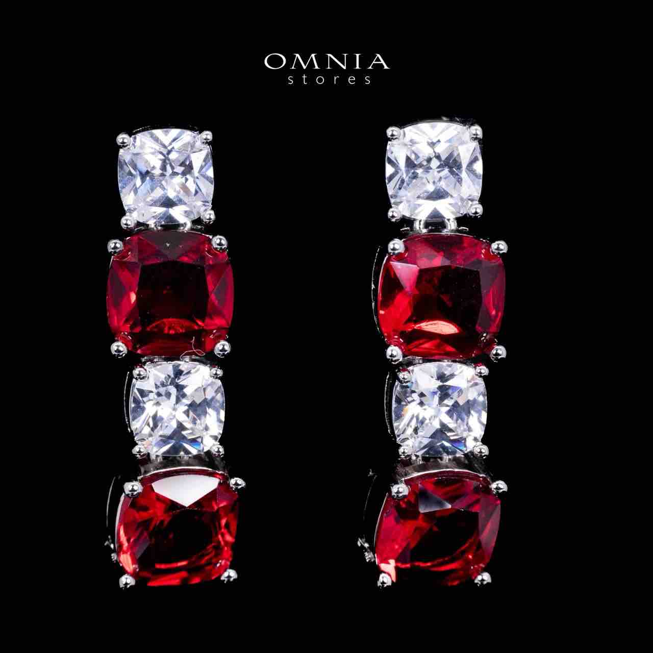 Omnia Alya Red and White Bridal Full Set in High Quality Simulated Diamonds Rhodium Plated - OMNIASTORES KSA