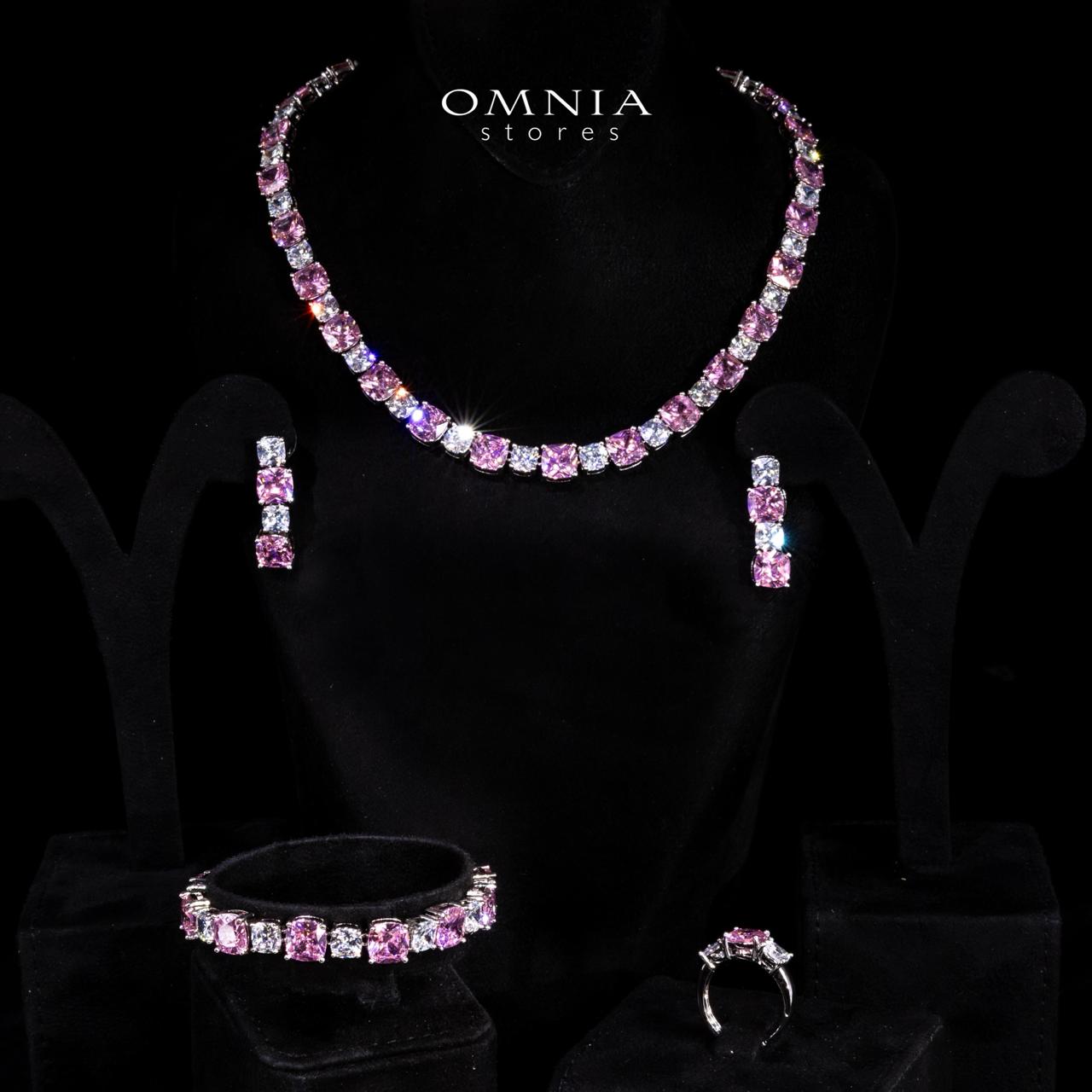 Omnia Alya Pink and White Bridal Full Set in High Quality Simulated Diamonds Rhodium Plated - OMNIASTORES KSA