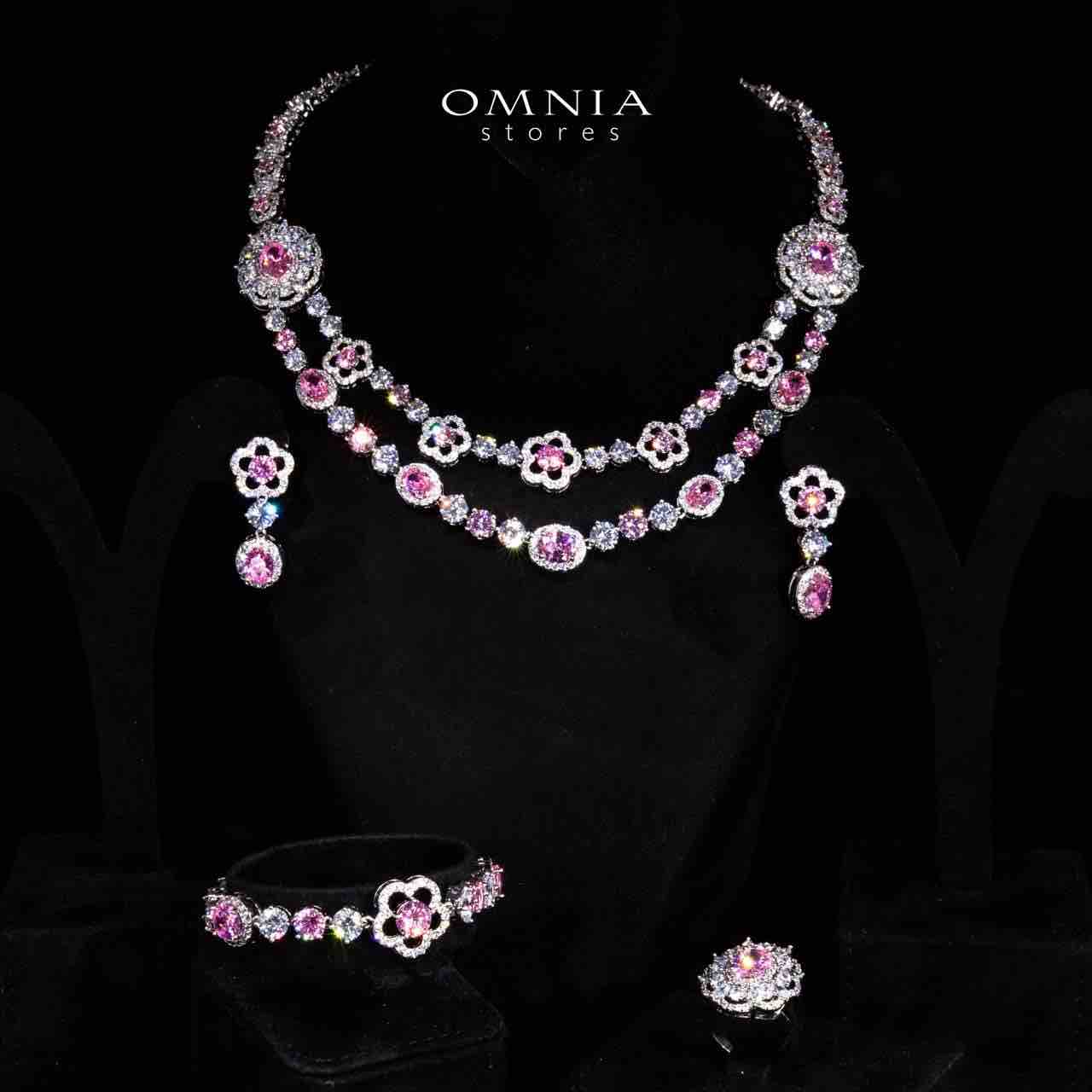 Omnia Esra Pink Luxury Bridal Full Set in High Quality Simulated Diamond Rhodium Plated