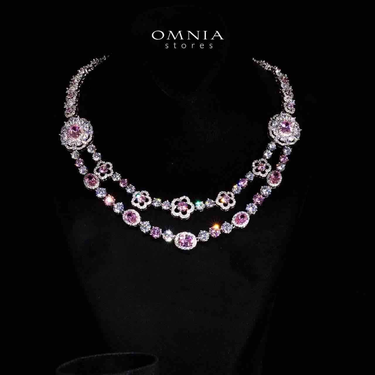 Omnia Esra Pink Luxury Bridal Full Set in High Quality Simulated Diamond Rhodium Plated