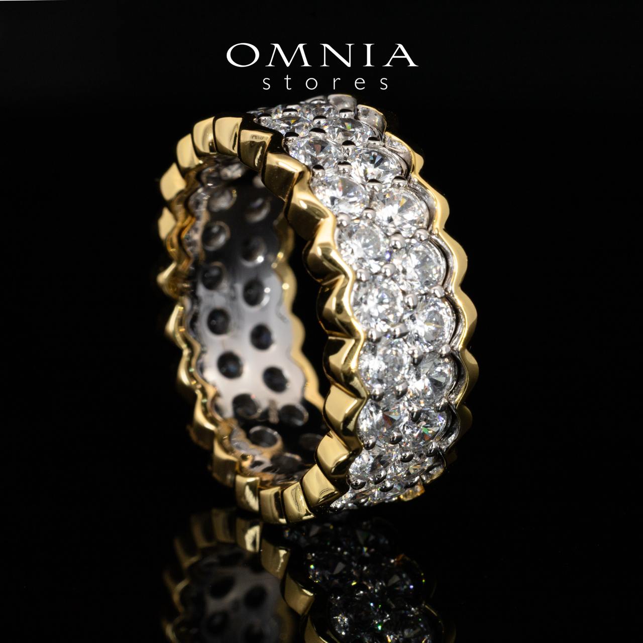 Omnia Amillia White and Gold Ring With Certified High Quality Lab Crafted Stones In 925 Silver - OMNIASTORES KSA