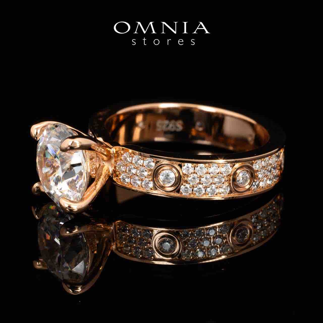 Omnia Ines Rose Gold Round Cut Ring With Certified High Quality Lab Crafted Stones In 925 Silver 0.11ct