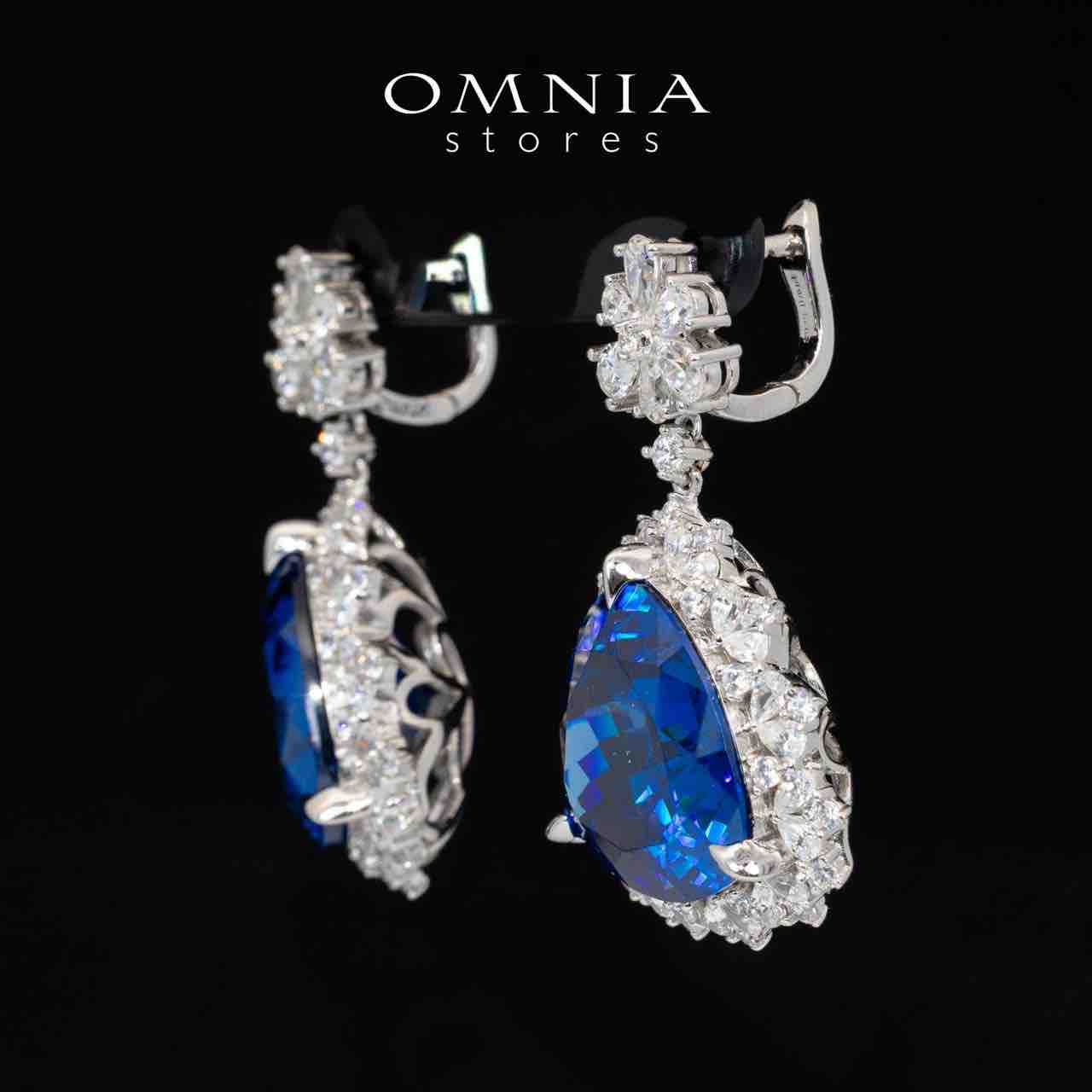 Omnia Roua White and Blue Drop Earrings With High Quality Certified Lab Crafted Stones In 925 Silver 7.0ct - OMNIASTORES KSA
