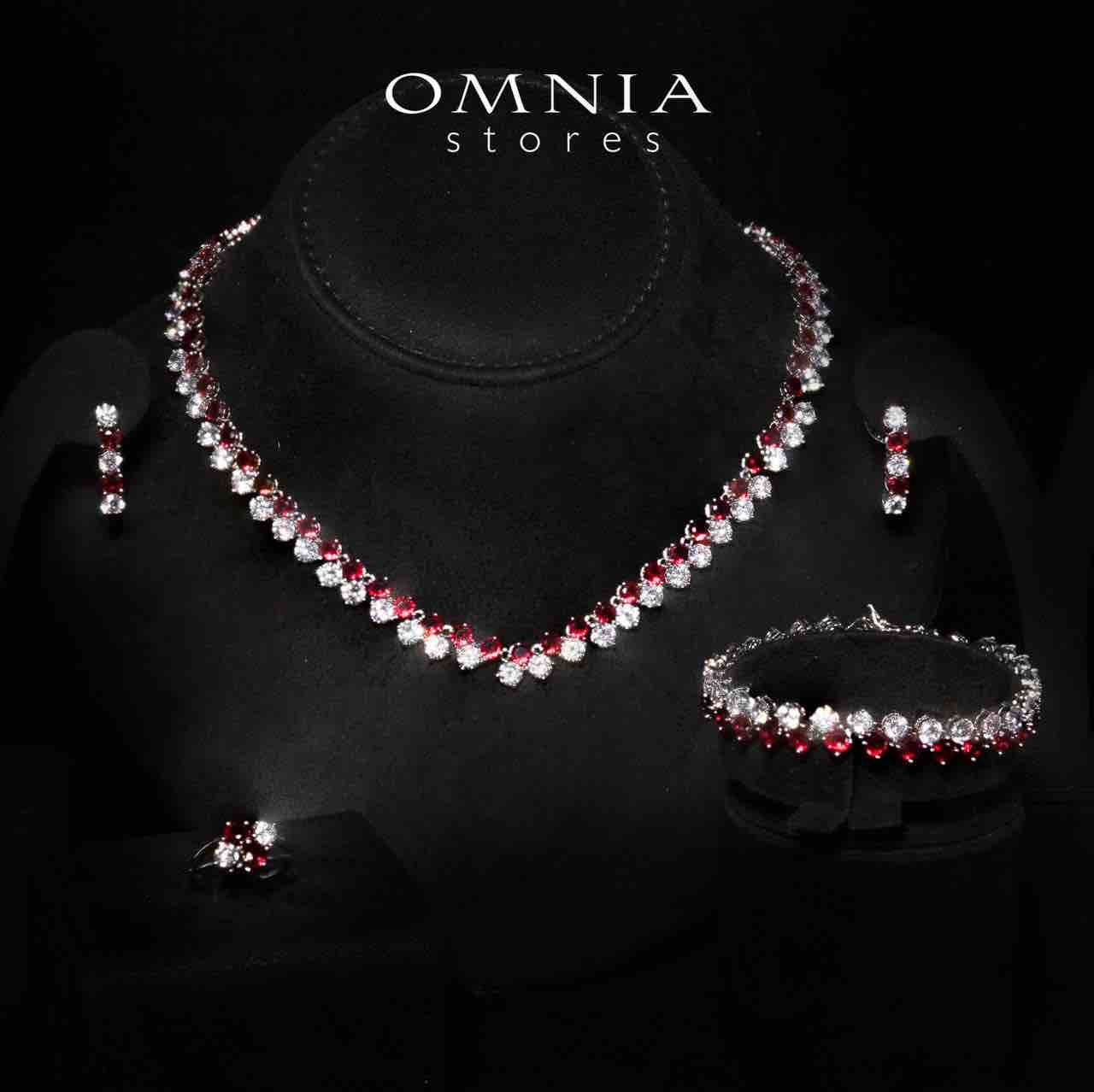 Omnia Hessa Red and Whte Luxury Bridal Full Set in High Quality Simulated Diamonds - OMNIASTORES KSA