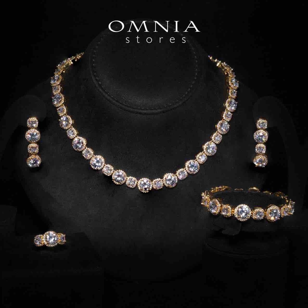Omnia Lilian Gold Bridal Full Set in High Quality Simulated Diamonds Rhodium Plated - OMNIASTORES KSA