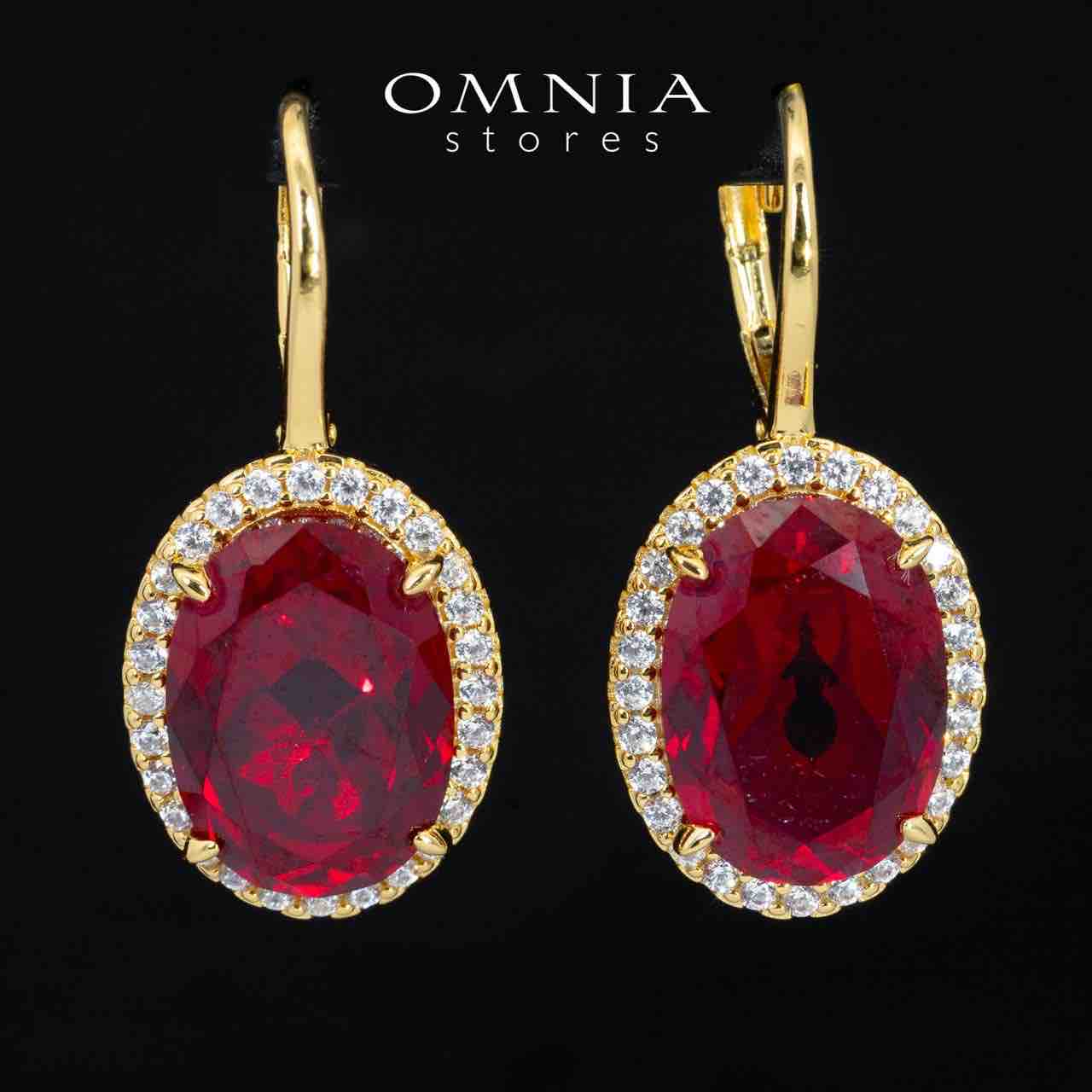 Omnia Navya Gold and Red Drop Earrings With High Quality Certified Lab Crafted In 925 Silver 8ct - OMNIASTORES KSA