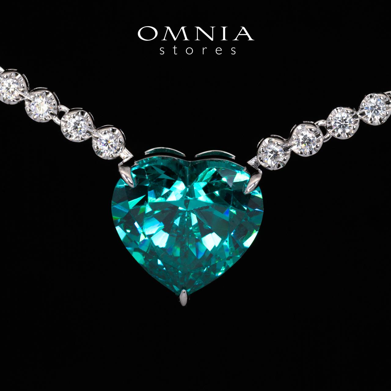 Omnia Sade White and Blue Heart Pendant Necklace With High Quality Certified Lab Crafted Stones In 925 Silver