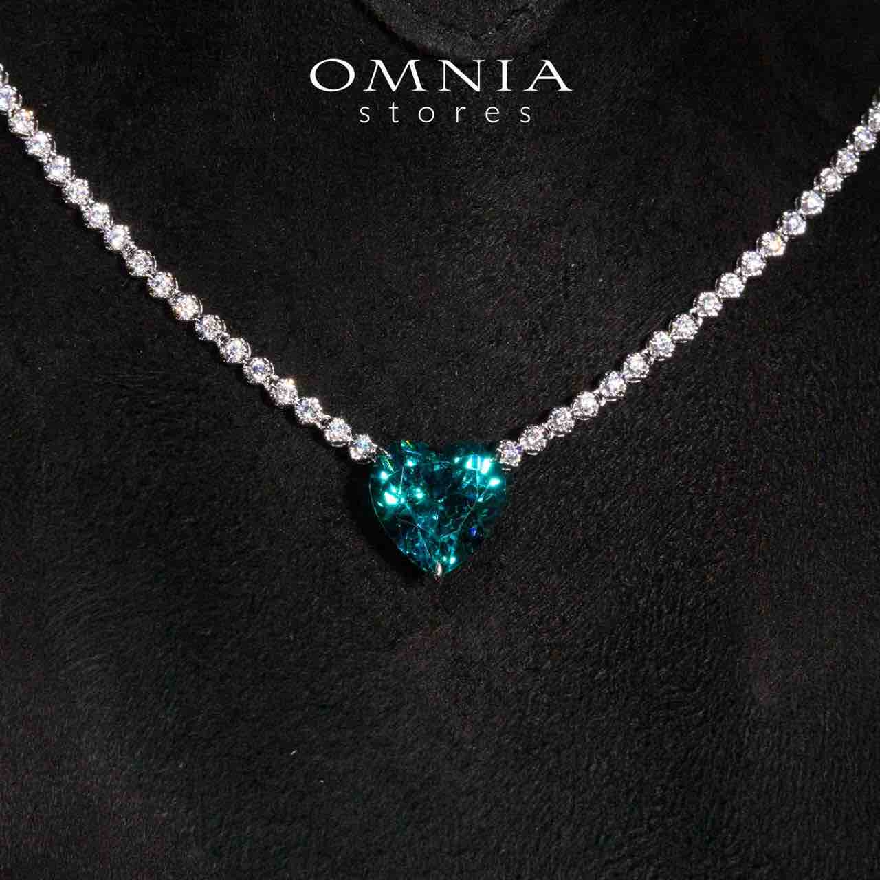 Omnia Sade White and Blue Heart Pendant Necklace With High Quality Certified Lab Crafted Stones In 925 Silver