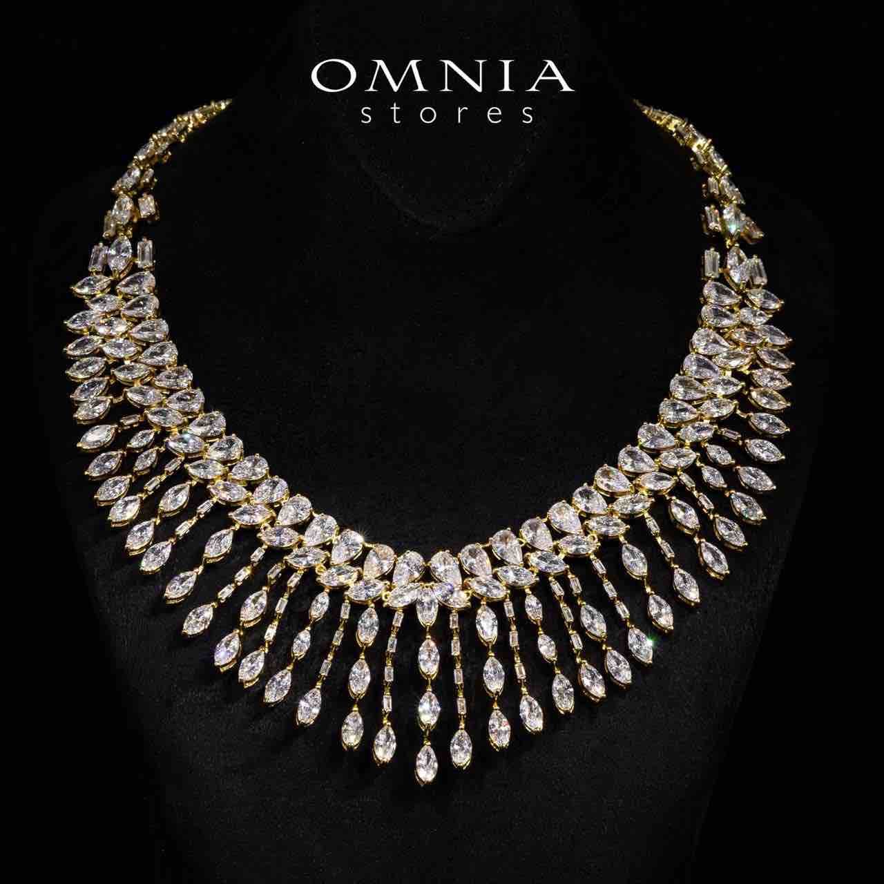 Omnia Soheila Gold Luxury Bridal Full Set with Emerald and Pear-Cut High-Quality Simulated Diamonds Rhodium Plated - OMNIASTORES KSA