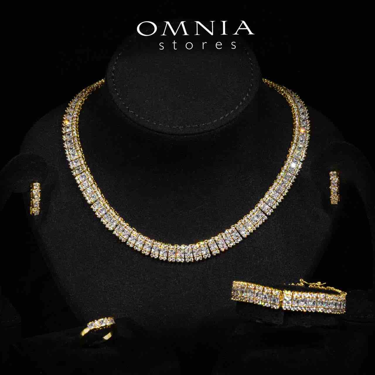 Omnia Rawda Gold Luxury Bridal Full Set With Quality Simulated Diamonds Rhodium Plated - OMNIASTORES KSA