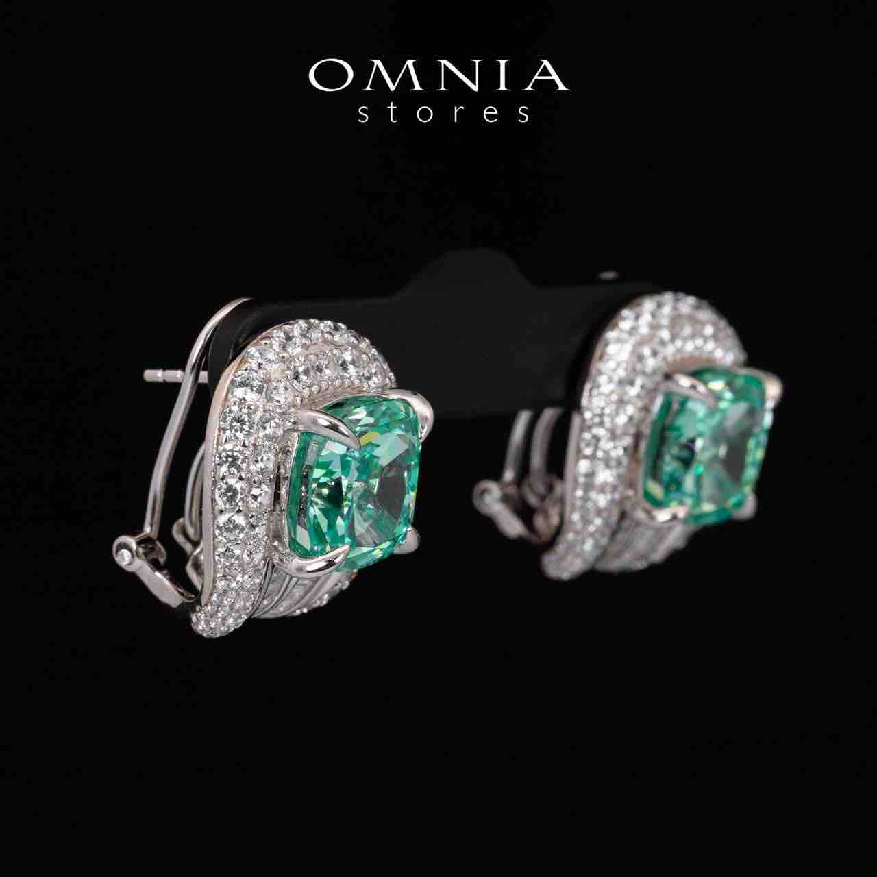 Omnia Katy Green Clip Earrings With High Quality Simulated Diamonds in 925 Silver - OMNIASTORES KSA