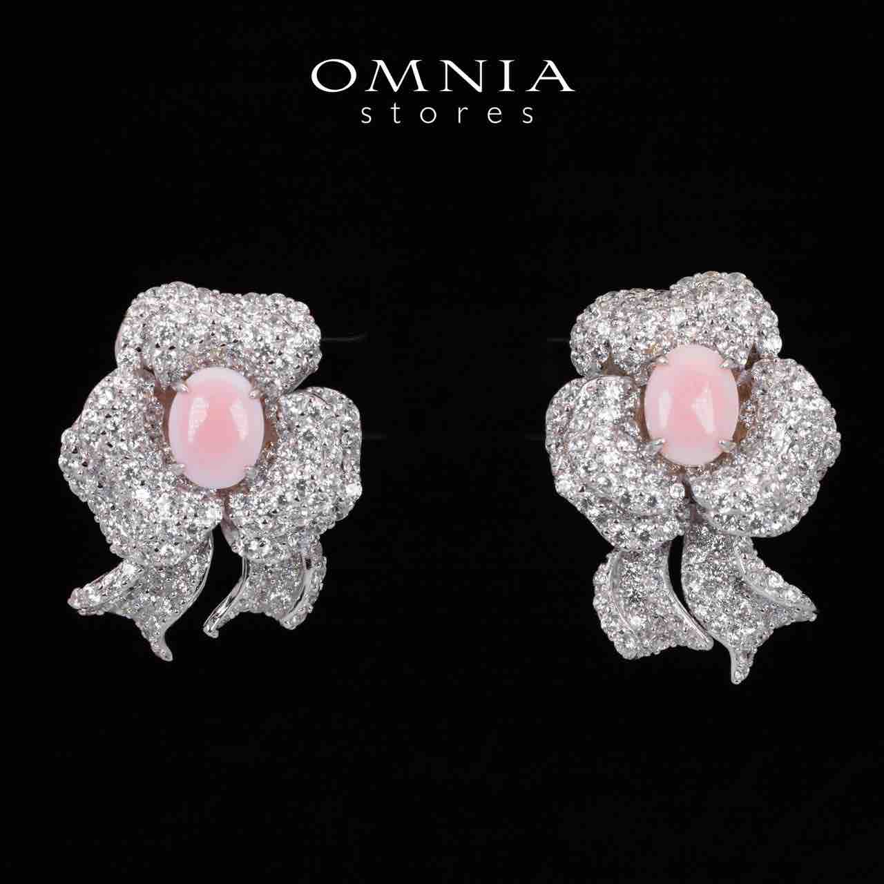 Omnia Malaika Pink Coral Floral Earrings With High Quality Simulated Diamonds in 925 Silver - OMNIASTORES KSA