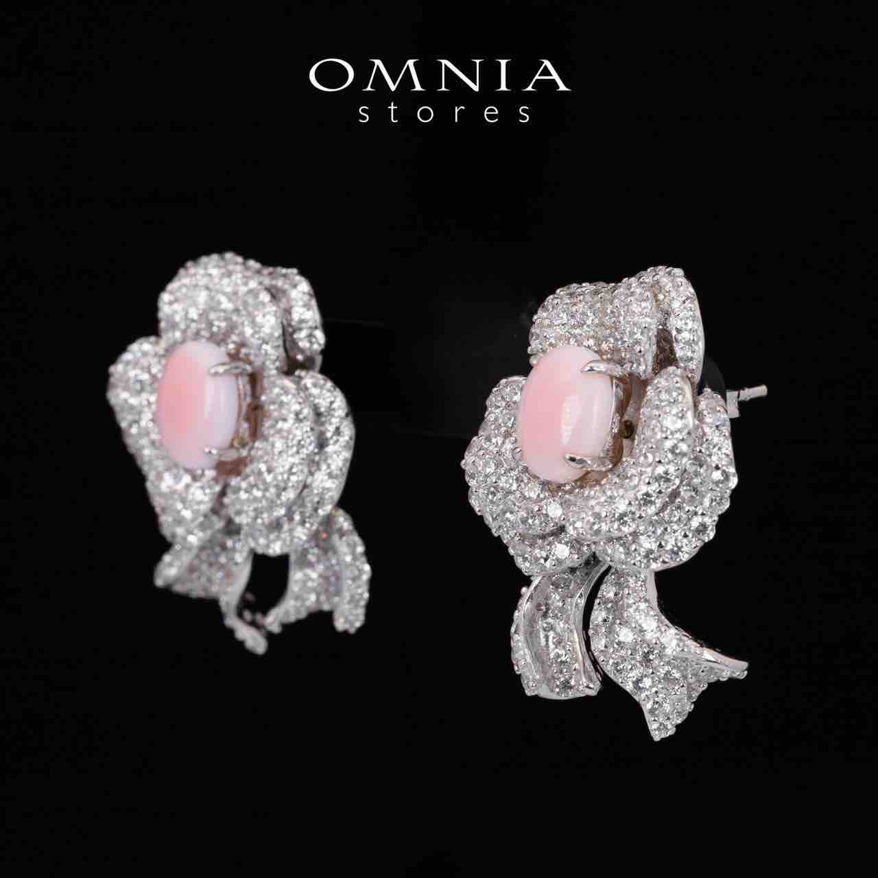 Omnia Malaika Pink Coral Floral Earrings With High Quality Simulated Diamonds in 925 Silver - OMNIASTORES KSA